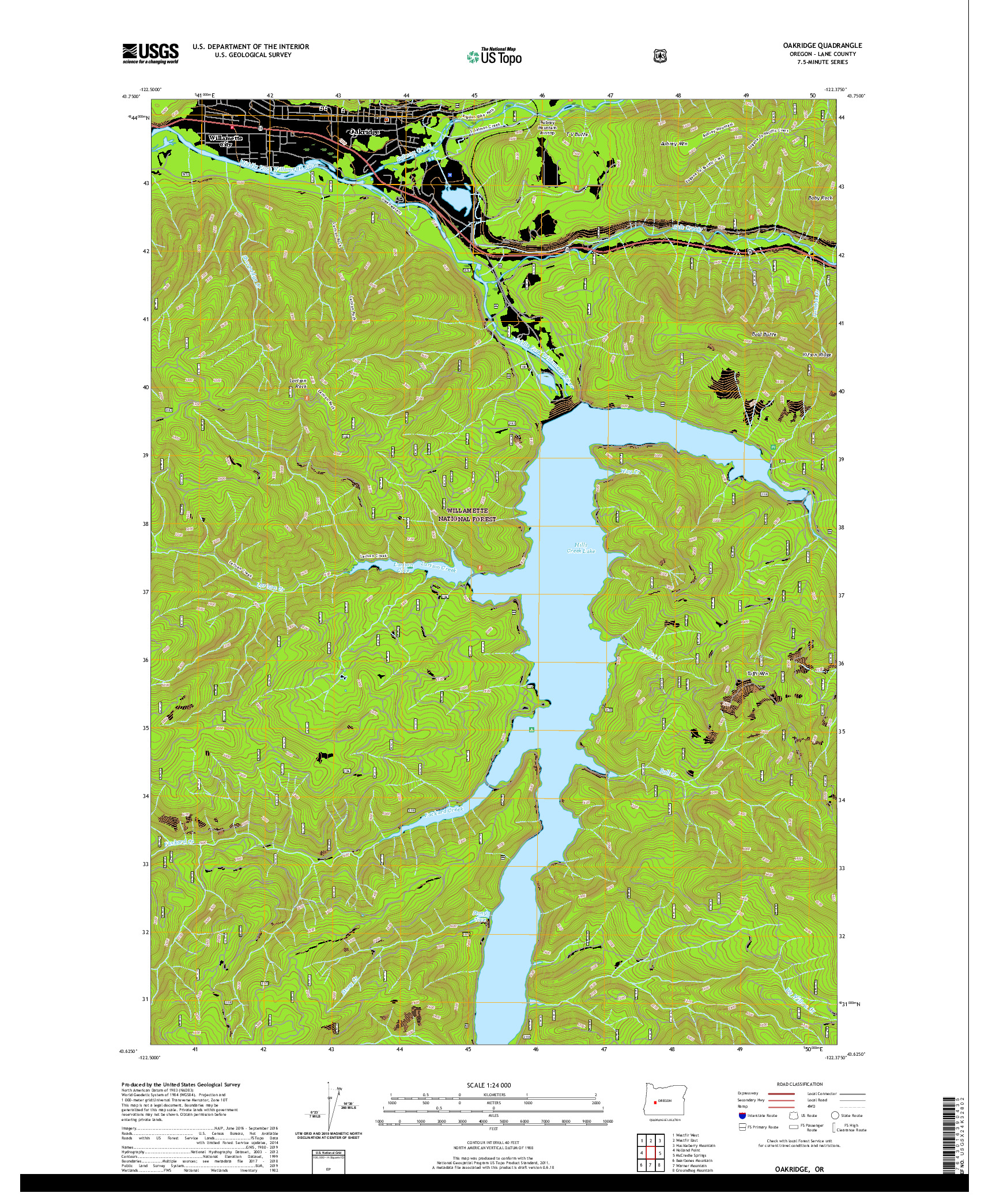 USGS US TOPO 7.5-MINUTE MAP FOR OAKRIDGE, OR 2020