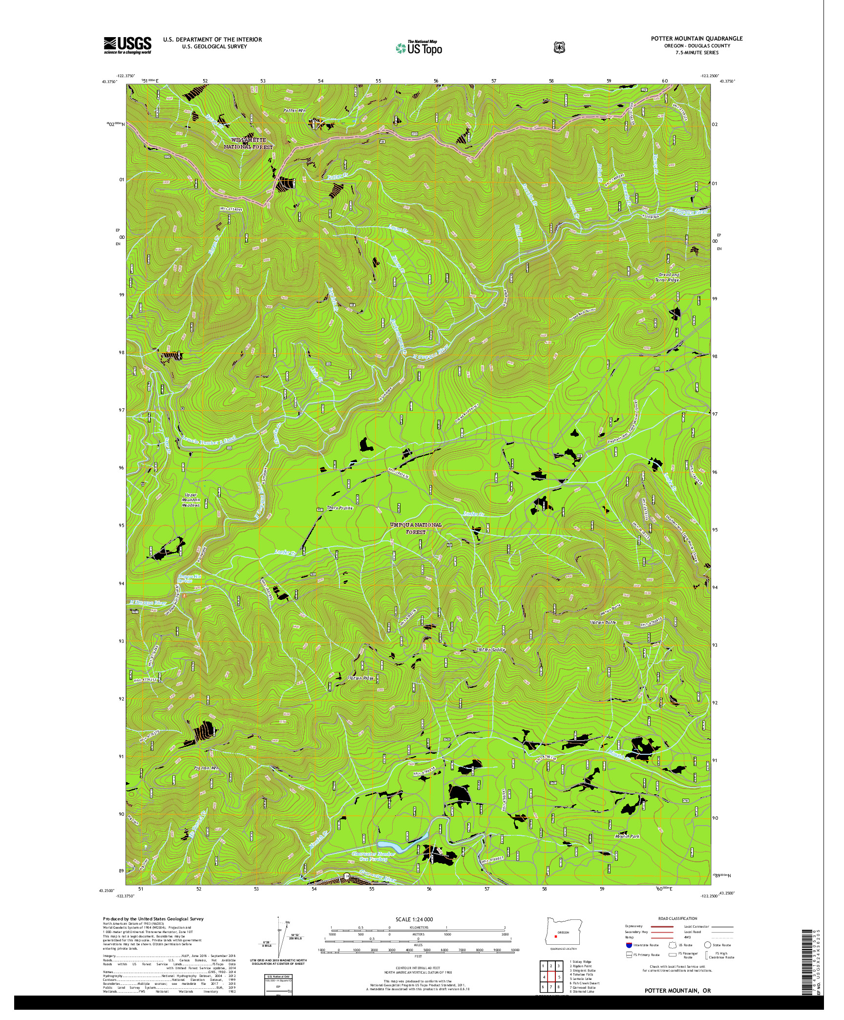 USGS US TOPO 7.5-MINUTE MAP FOR POTTER MOUNTAIN, OR 2020