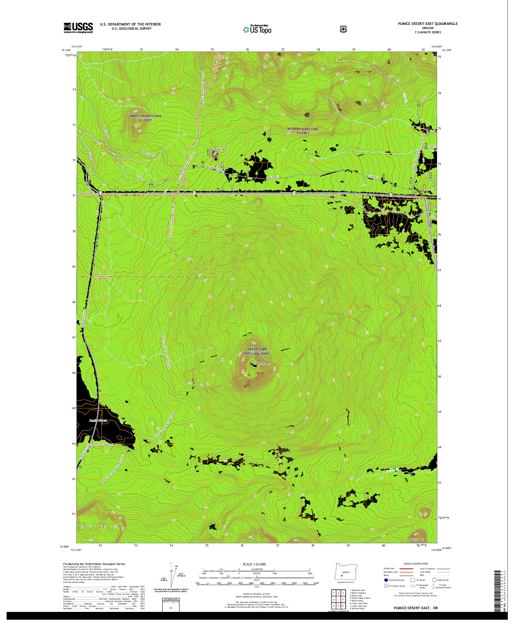 USGS US TOPO 7.5-MINUTE MAP FOR PUMICE DESERT EAST, OR 2020