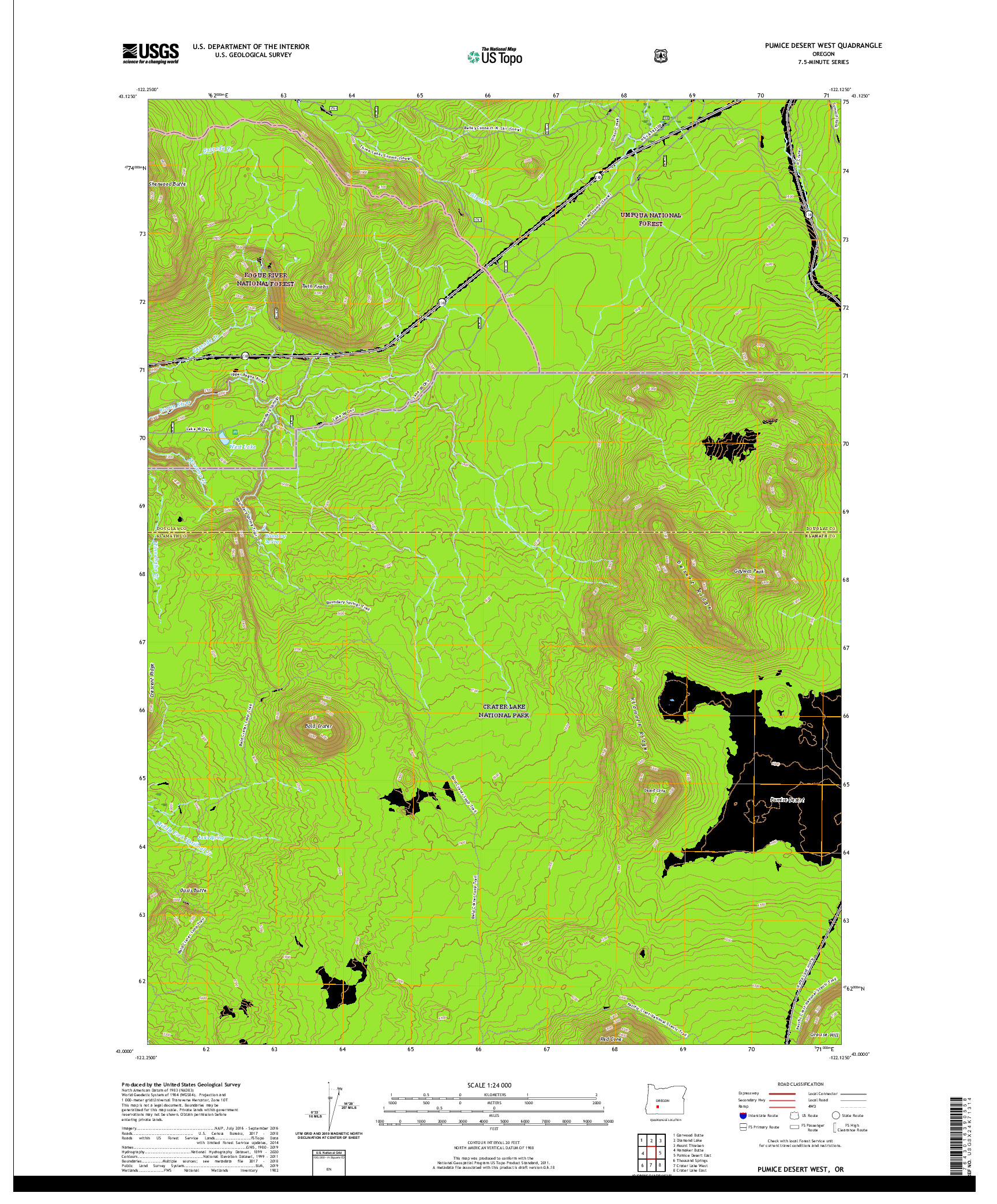 USGS US TOPO 7.5-MINUTE MAP FOR PUMICE DESERT WEST, OR 2020