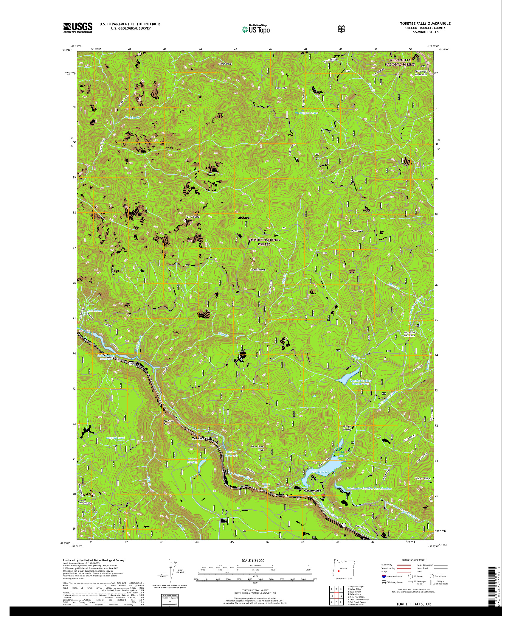 USGS US TOPO 7.5-MINUTE MAP FOR TOKETEE FALLS, OR 2020