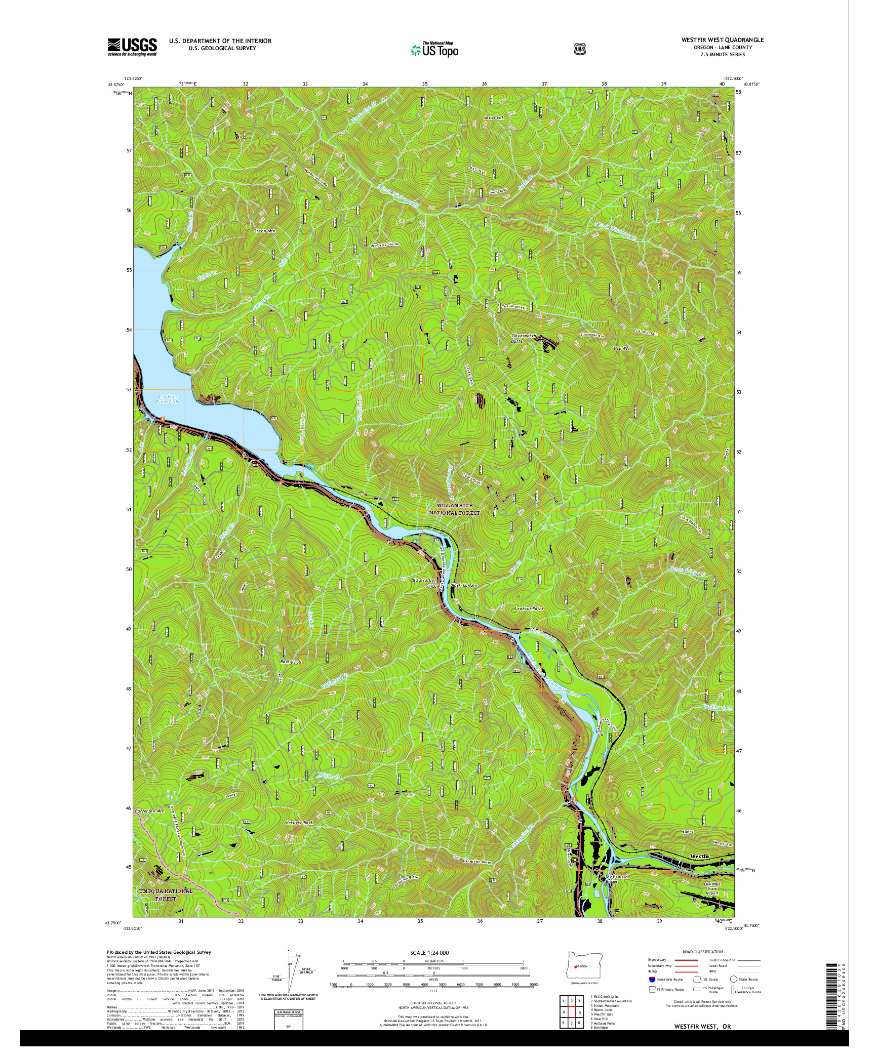 USGS US TOPO 7.5-MINUTE MAP FOR WESTFIR WEST, OR 2020