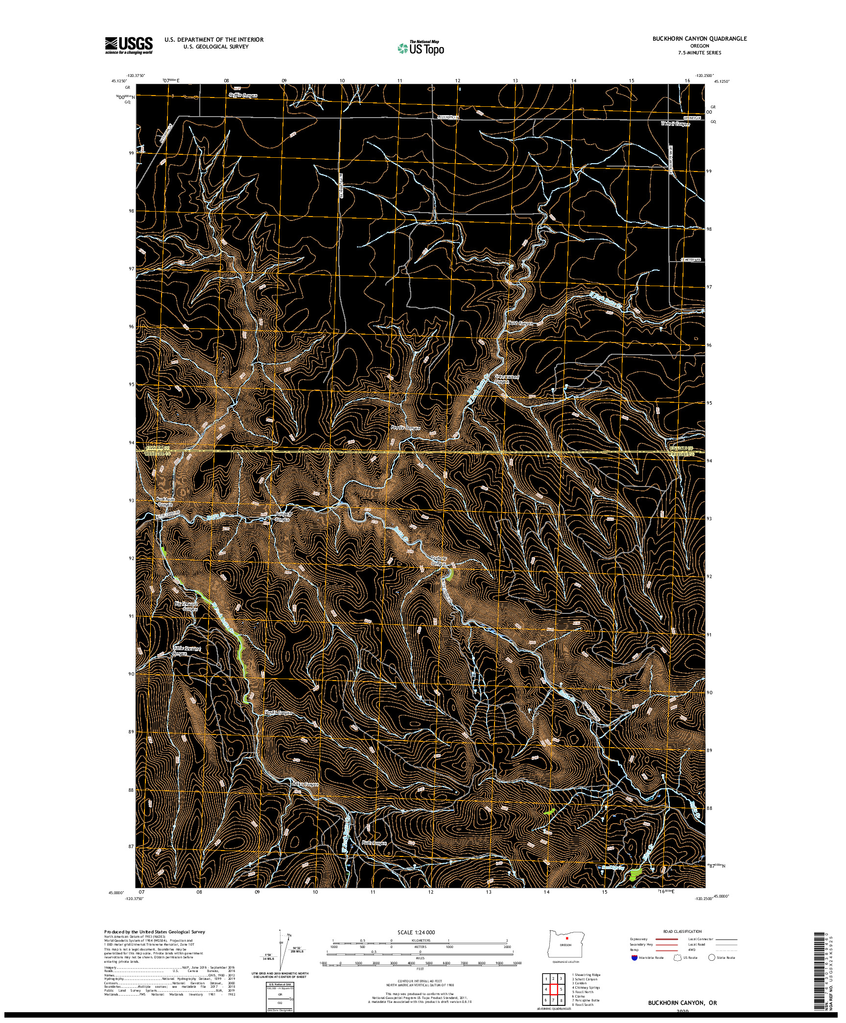 USGS US TOPO 7.5-MINUTE MAP FOR BUCKHORN CANYON, OR 2020