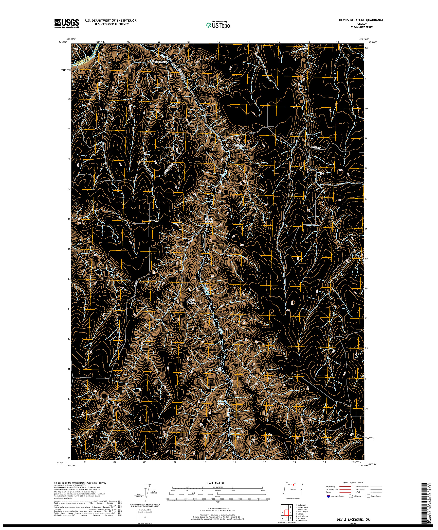 USGS US TOPO 7.5-MINUTE MAP FOR DEVILS BACKBONE, OR 2020