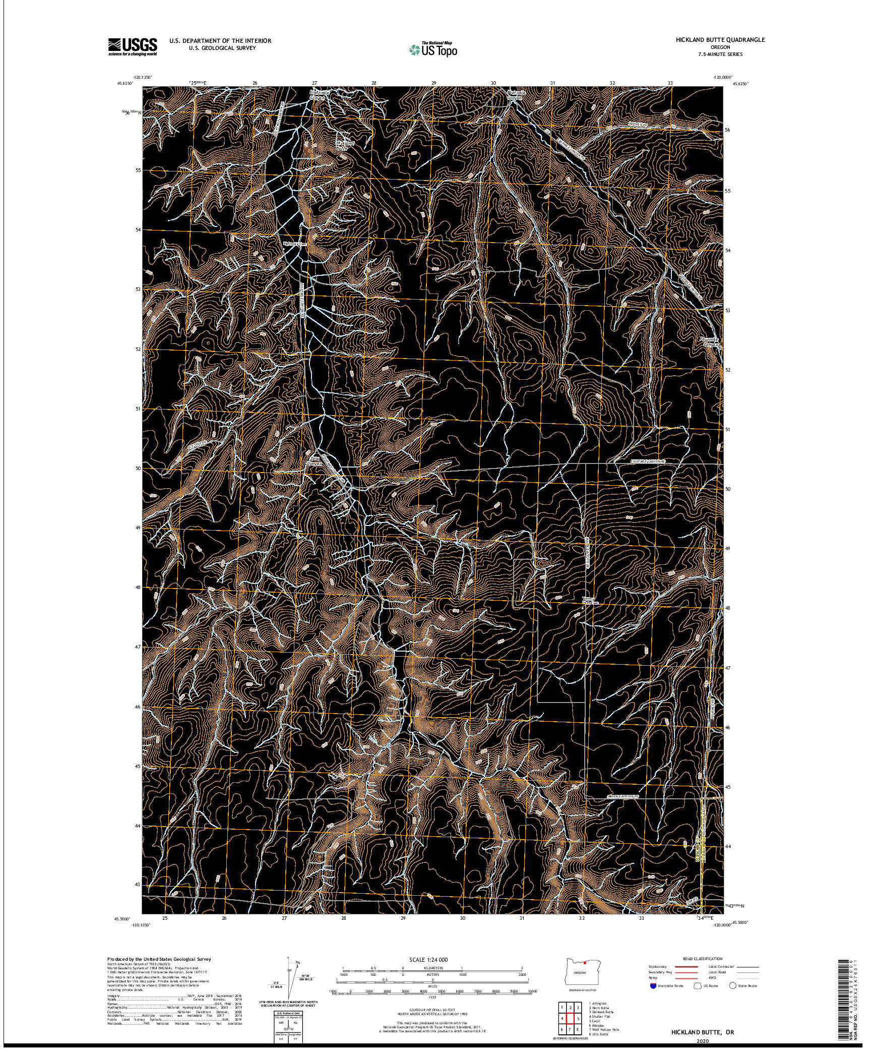 USGS US TOPO 7.5-MINUTE MAP FOR HICKLAND BUTTE, OR 2020