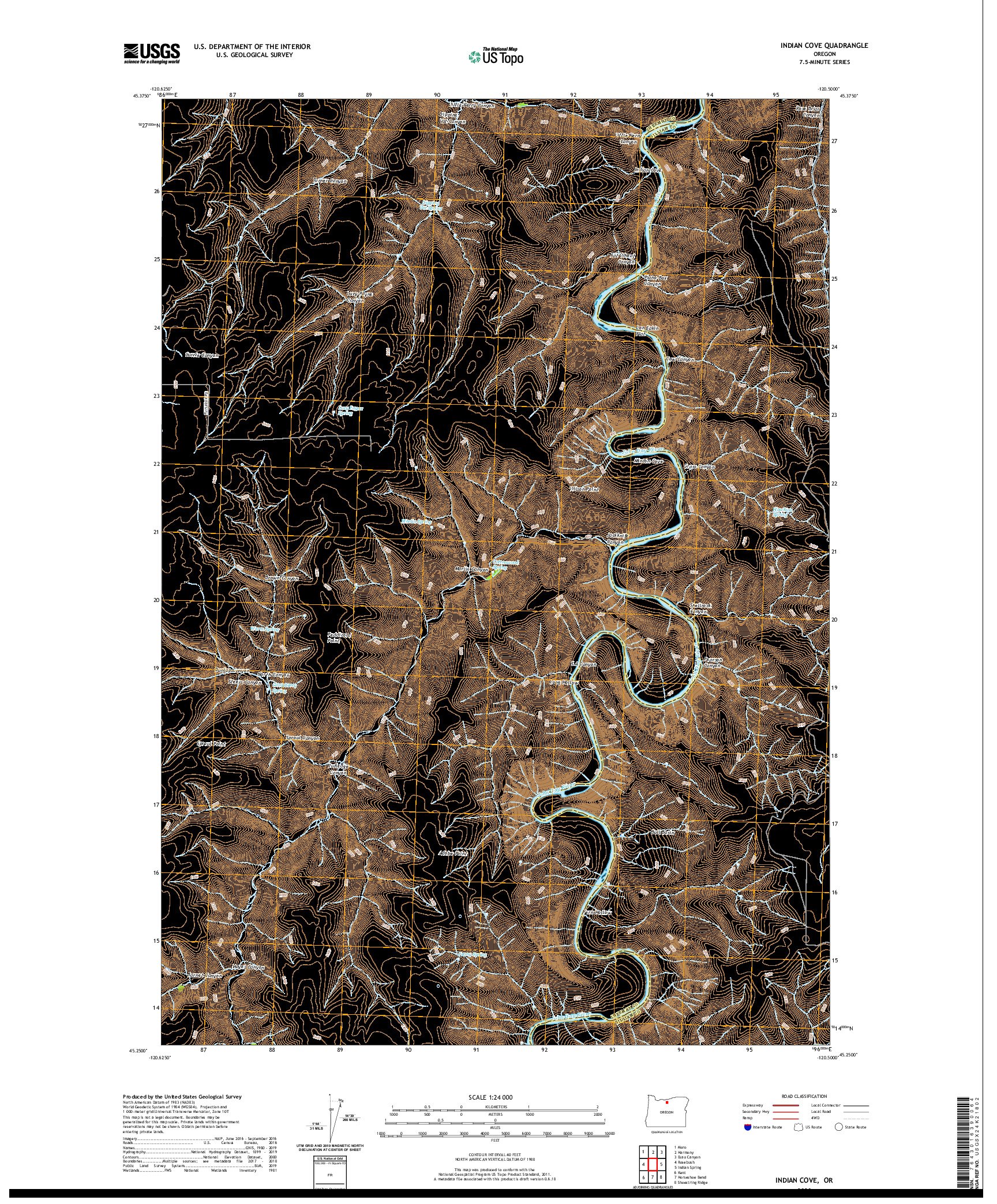 USGS US TOPO 7.5-MINUTE MAP FOR INDIAN COVE, OR 2020