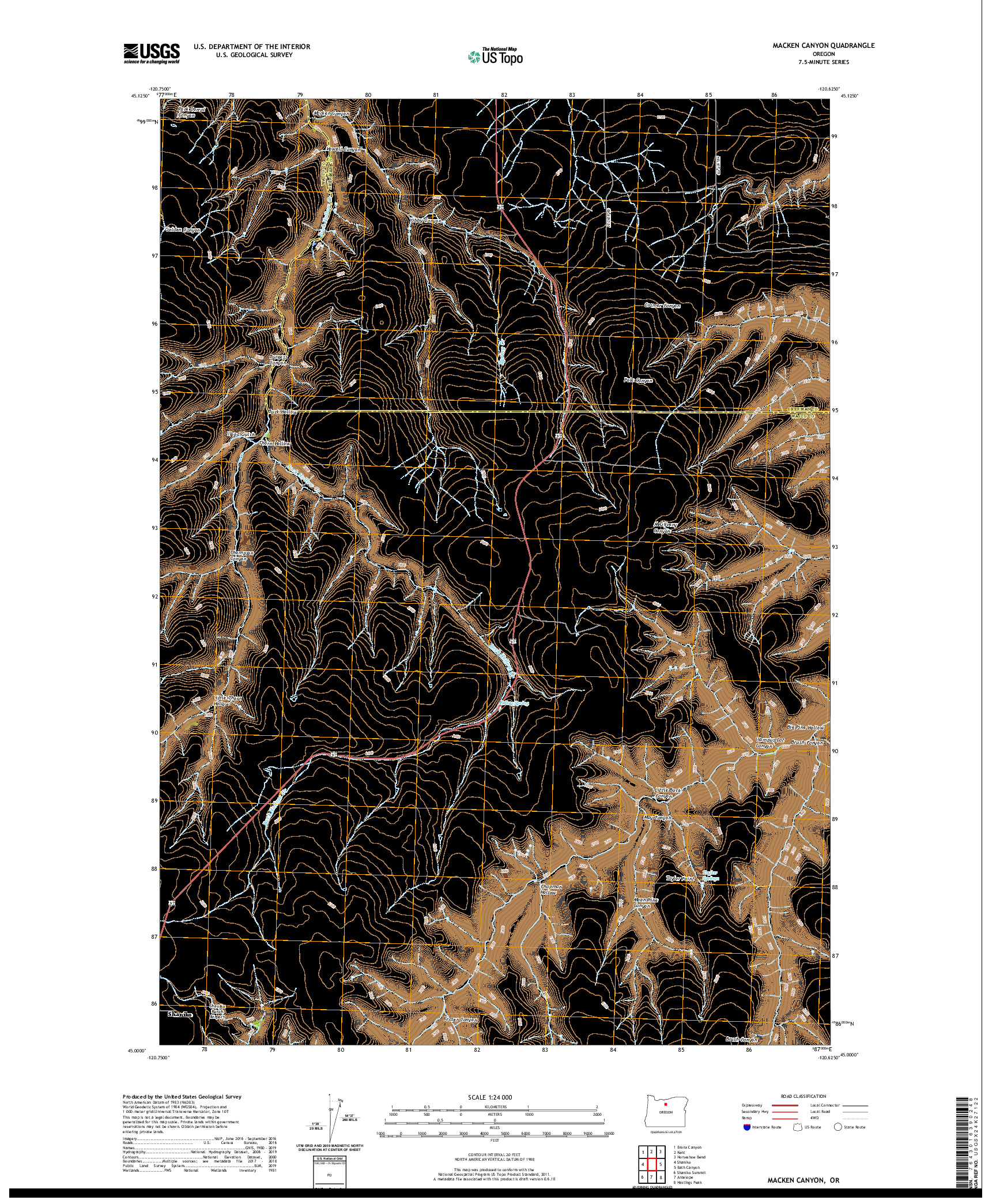 USGS US TOPO 7.5-MINUTE MAP FOR MACKEN CANYON, OR 2020