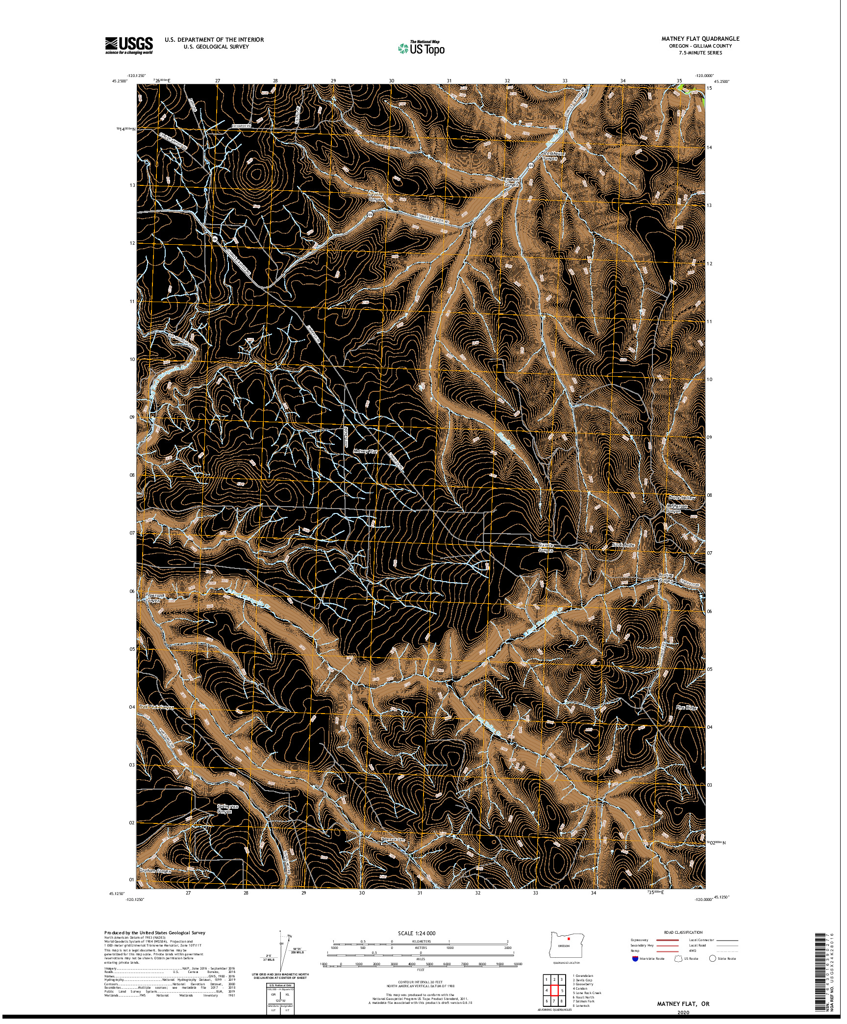 USGS US TOPO 7.5-MINUTE MAP FOR MATNEY FLAT, OR 2020