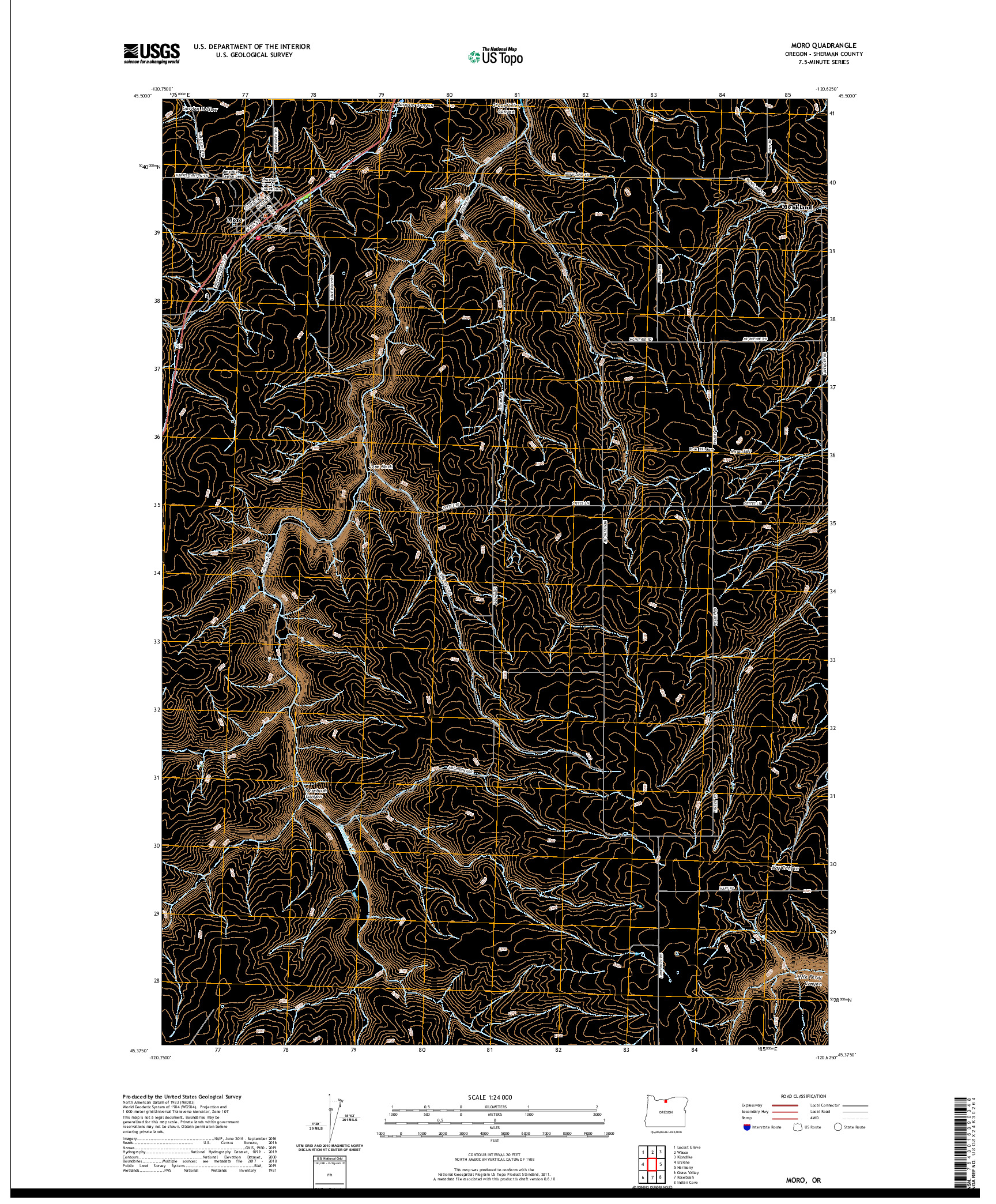 USGS US TOPO 7.5-MINUTE MAP FOR MORO, OR 2020