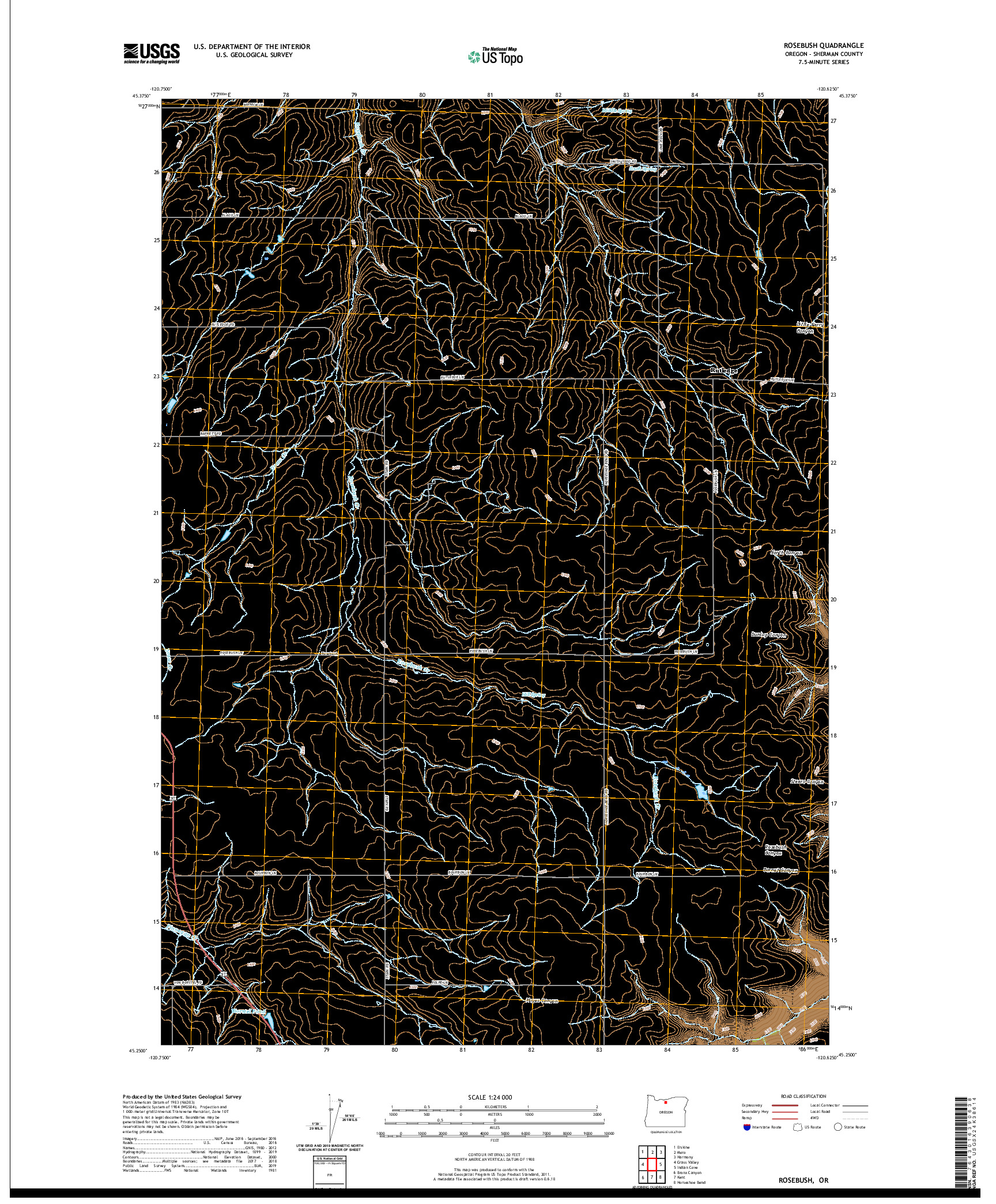 USGS US TOPO 7.5-MINUTE MAP FOR ROSEBUSH, OR 2020