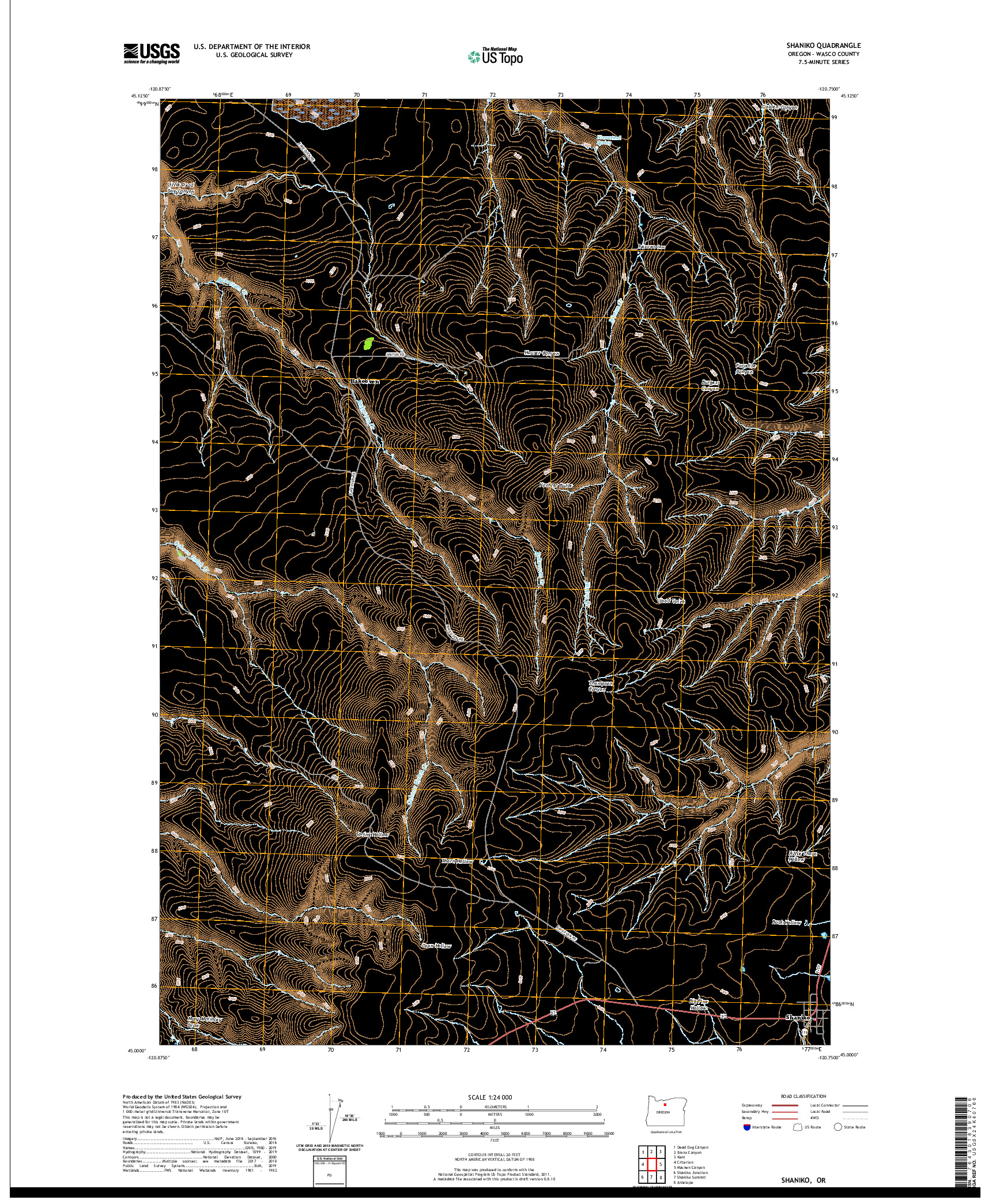 USGS US TOPO 7.5-MINUTE MAP FOR SHANIKO, OR 2020