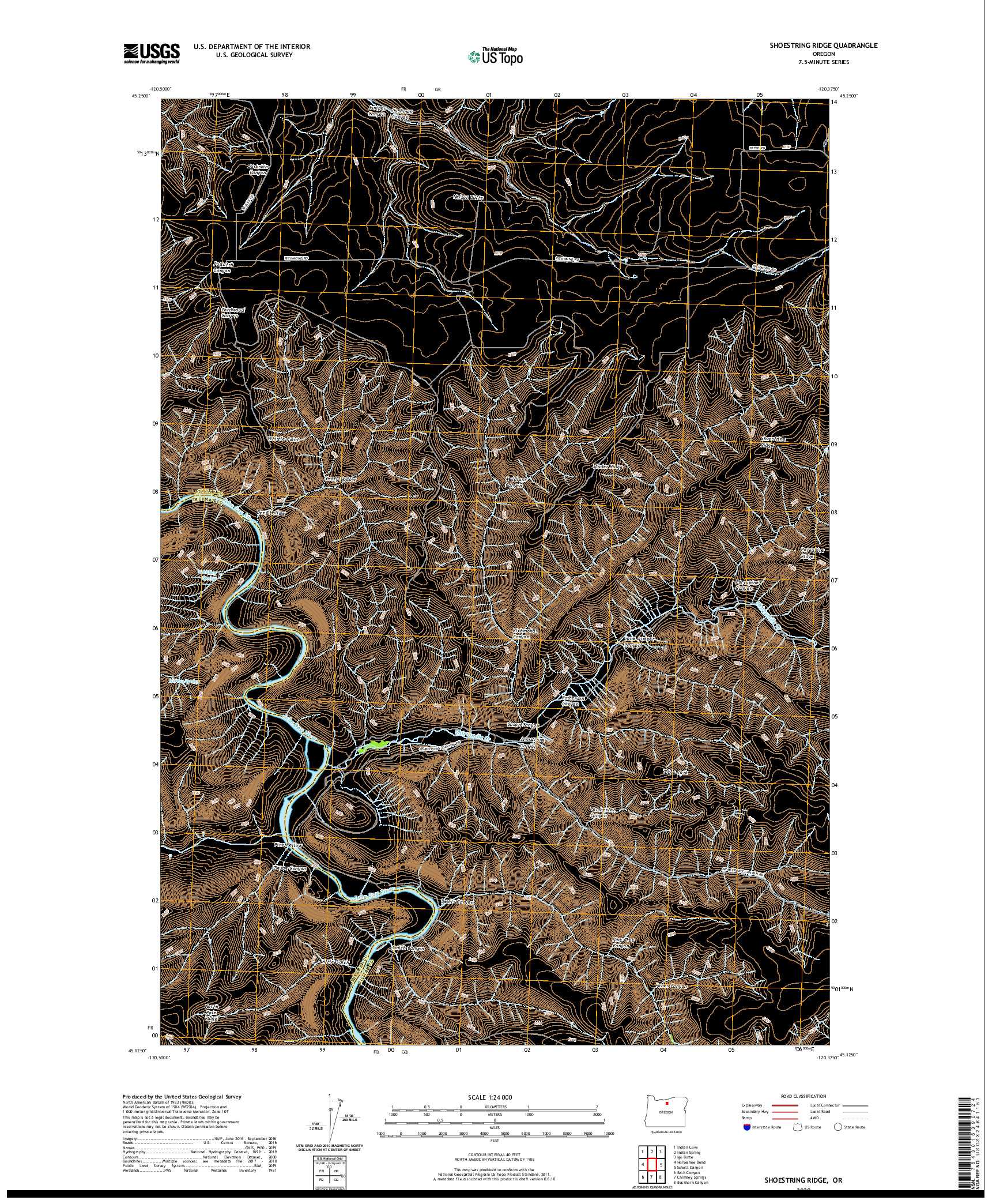 USGS US TOPO 7.5-MINUTE MAP FOR SHOESTRING RIDGE, OR 2020