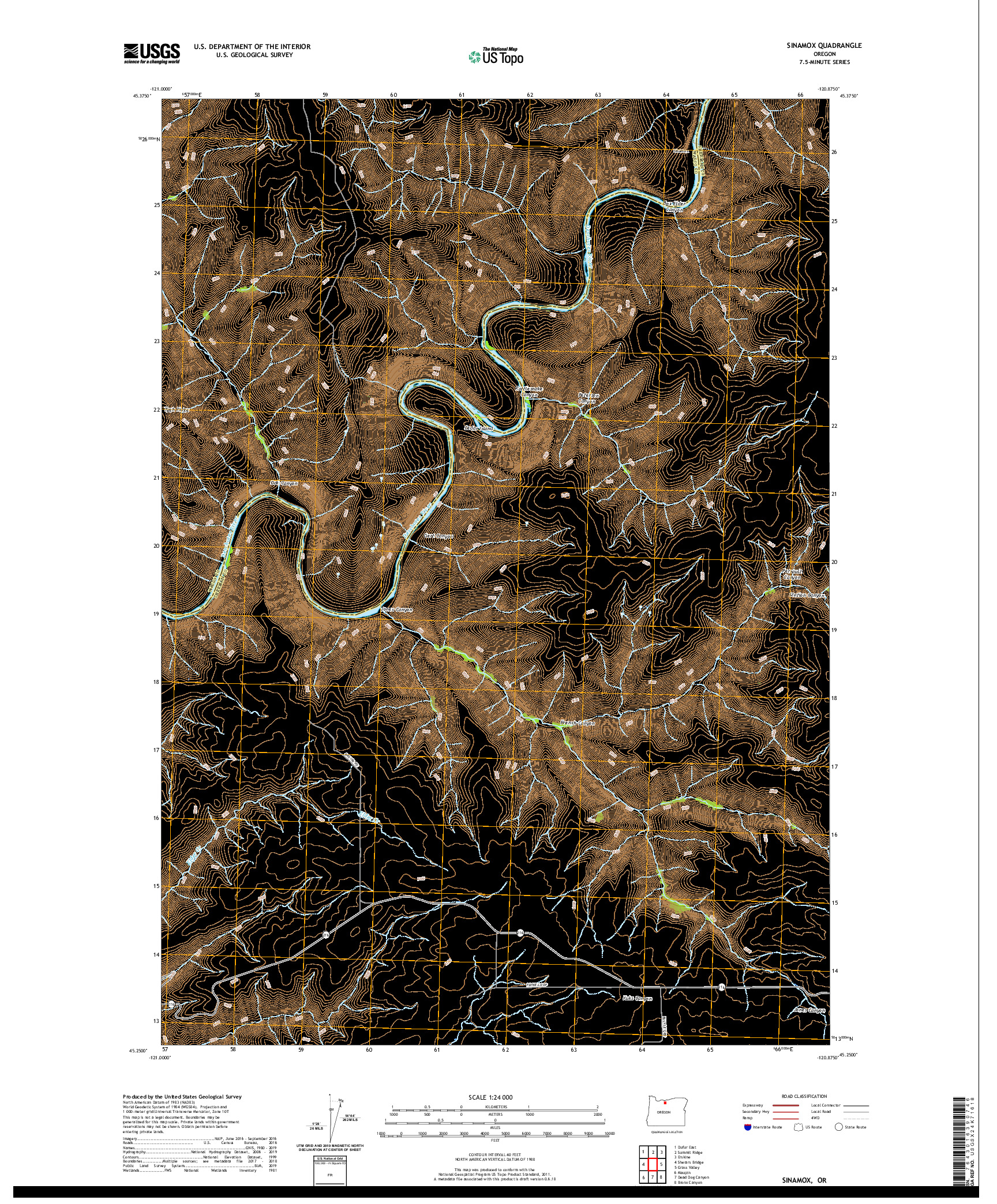 USGS US TOPO 7.5-MINUTE MAP FOR SINAMOX, OR 2020