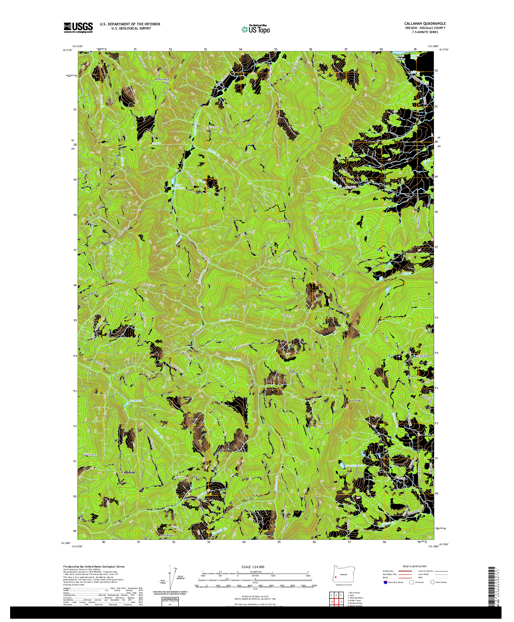 USGS US TOPO 7.5-MINUTE MAP FOR CALLAHAN, OR 2020