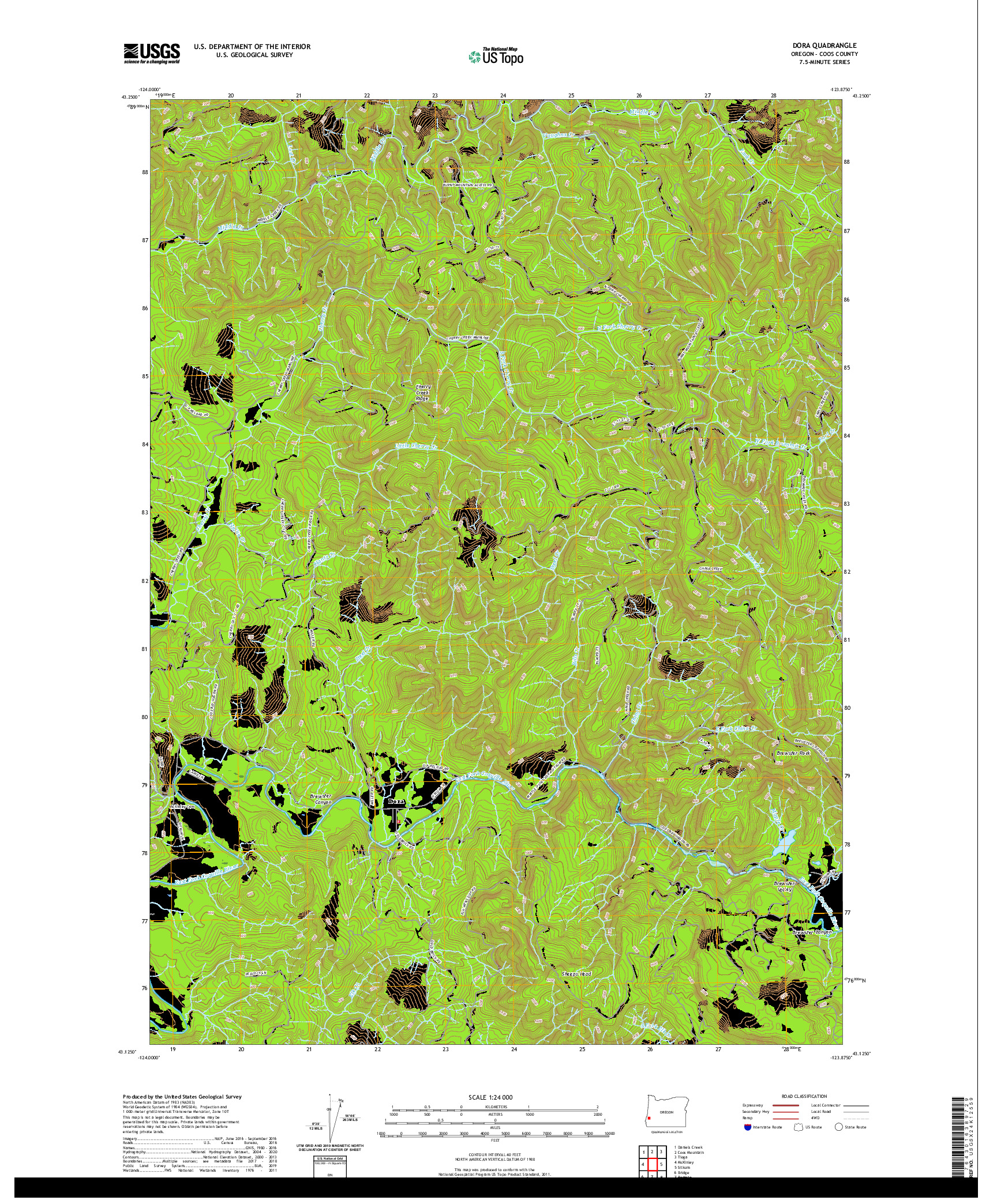 USGS US TOPO 7.5-MINUTE MAP FOR DORA, OR 2020