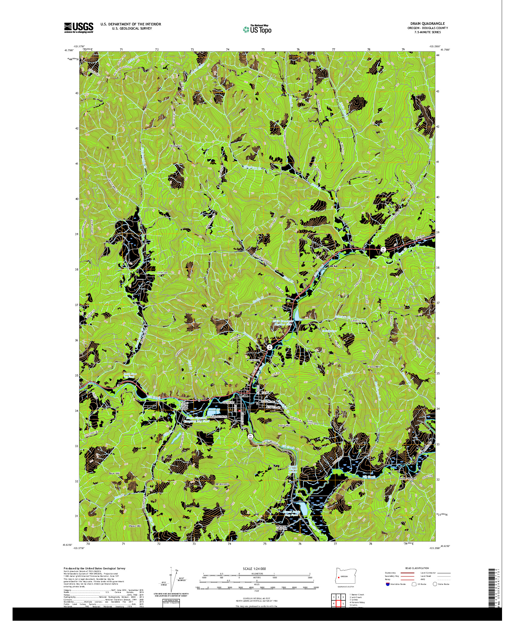 USGS US TOPO 7.5-MINUTE MAP FOR DRAIN, OR 2020