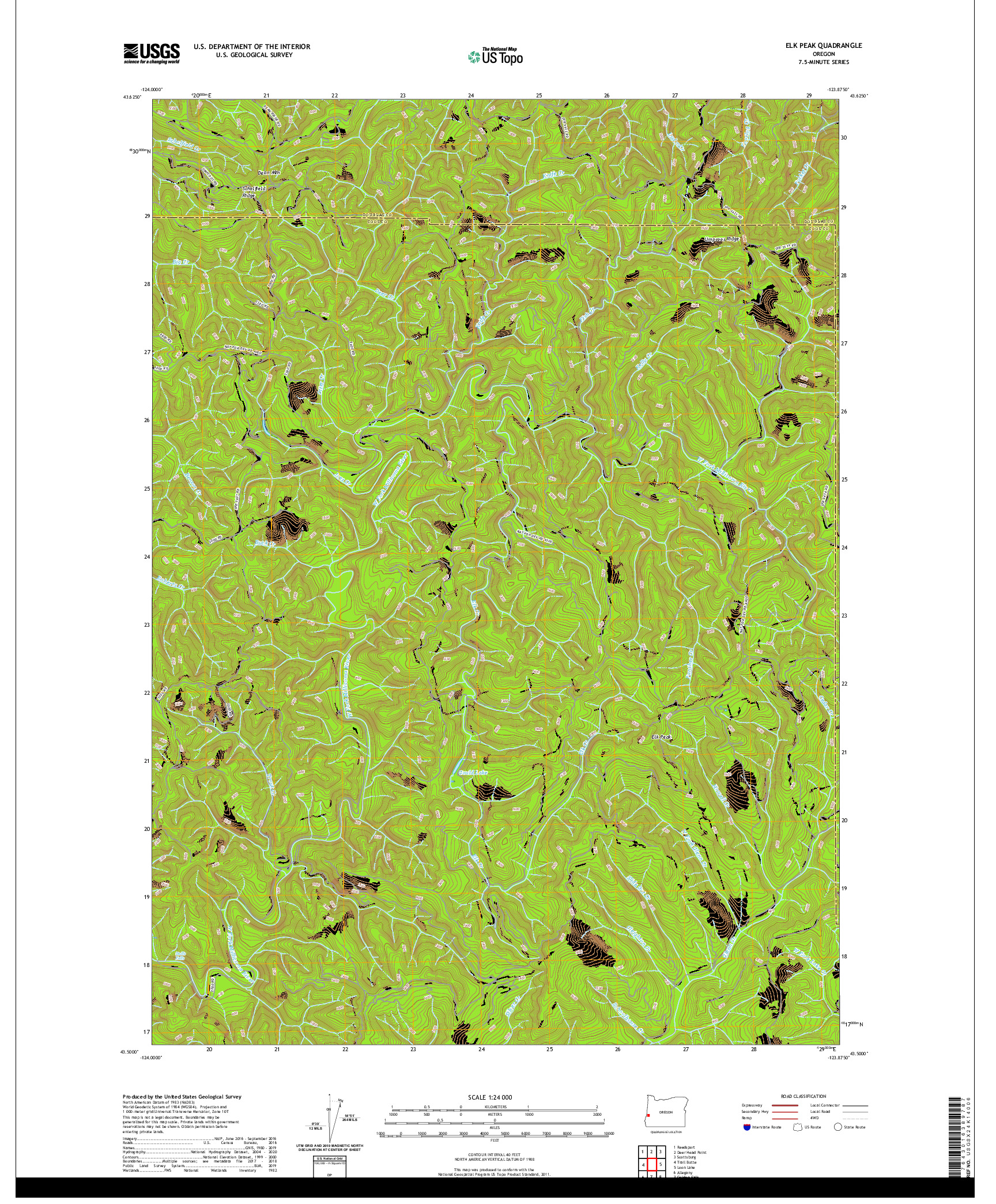 USGS US TOPO 7.5-MINUTE MAP FOR ELK PEAK, OR 2020