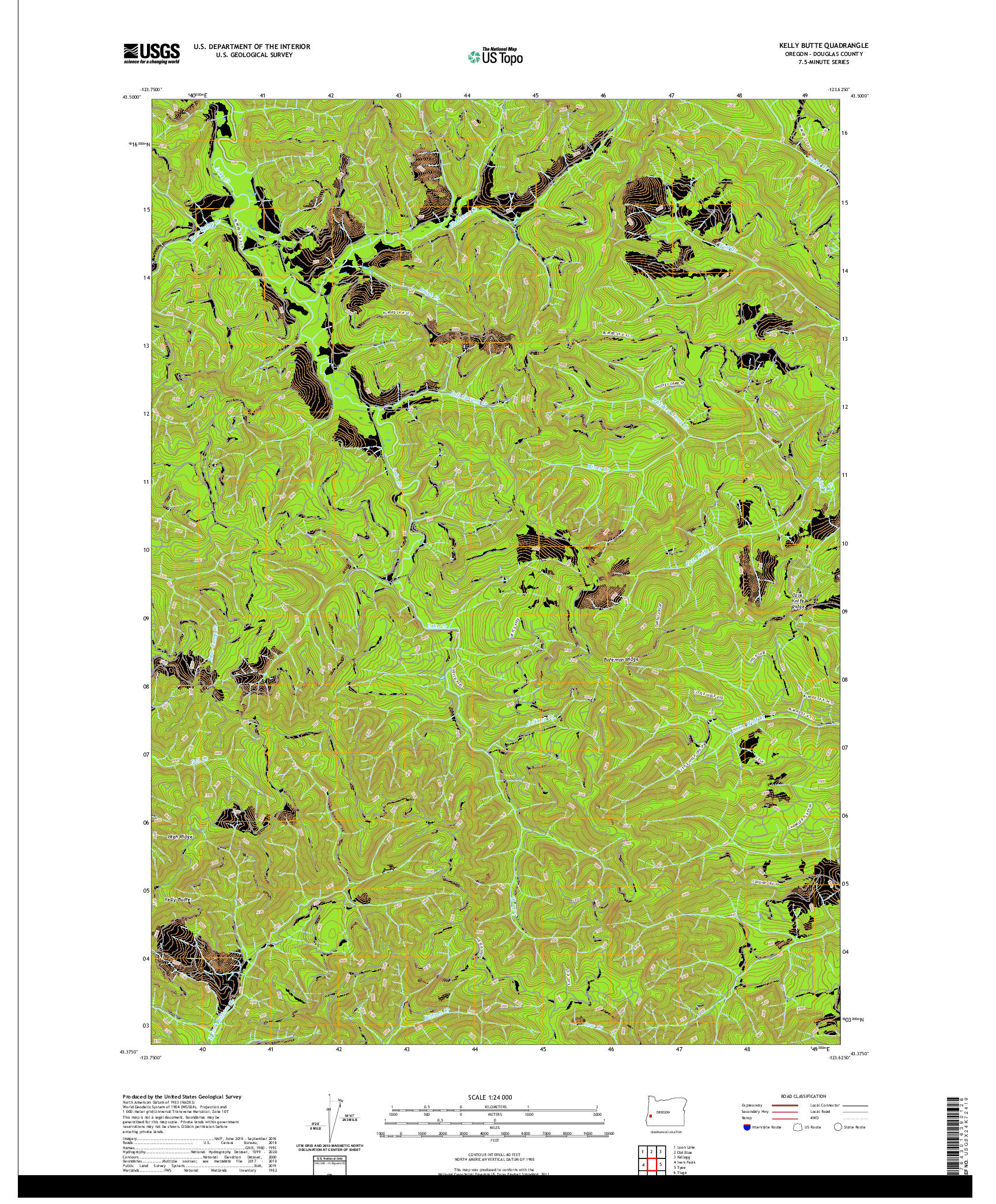 USGS US TOPO 7.5-MINUTE MAP FOR KELLY BUTTE, OR 2020