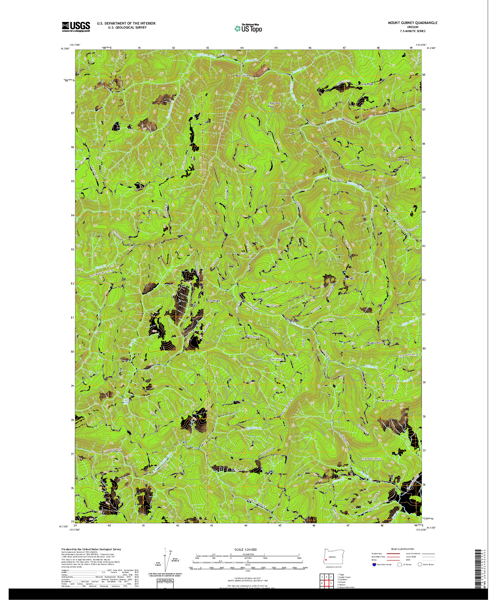 USGS US TOPO 7.5-MINUTE MAP FOR MOUNT GURNEY, OR 2020