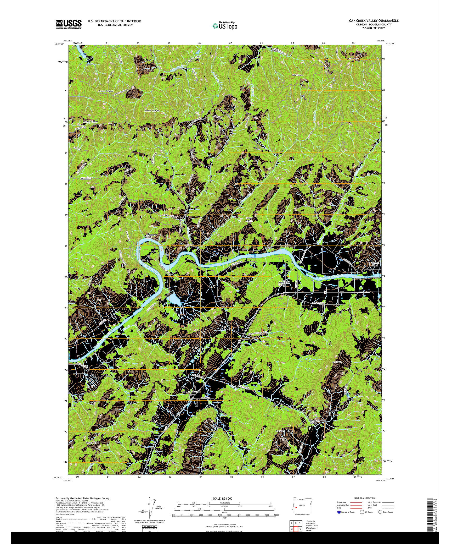 USGS US TOPO 7.5-MINUTE MAP FOR OAK CREEK VALLEY, OR 2020