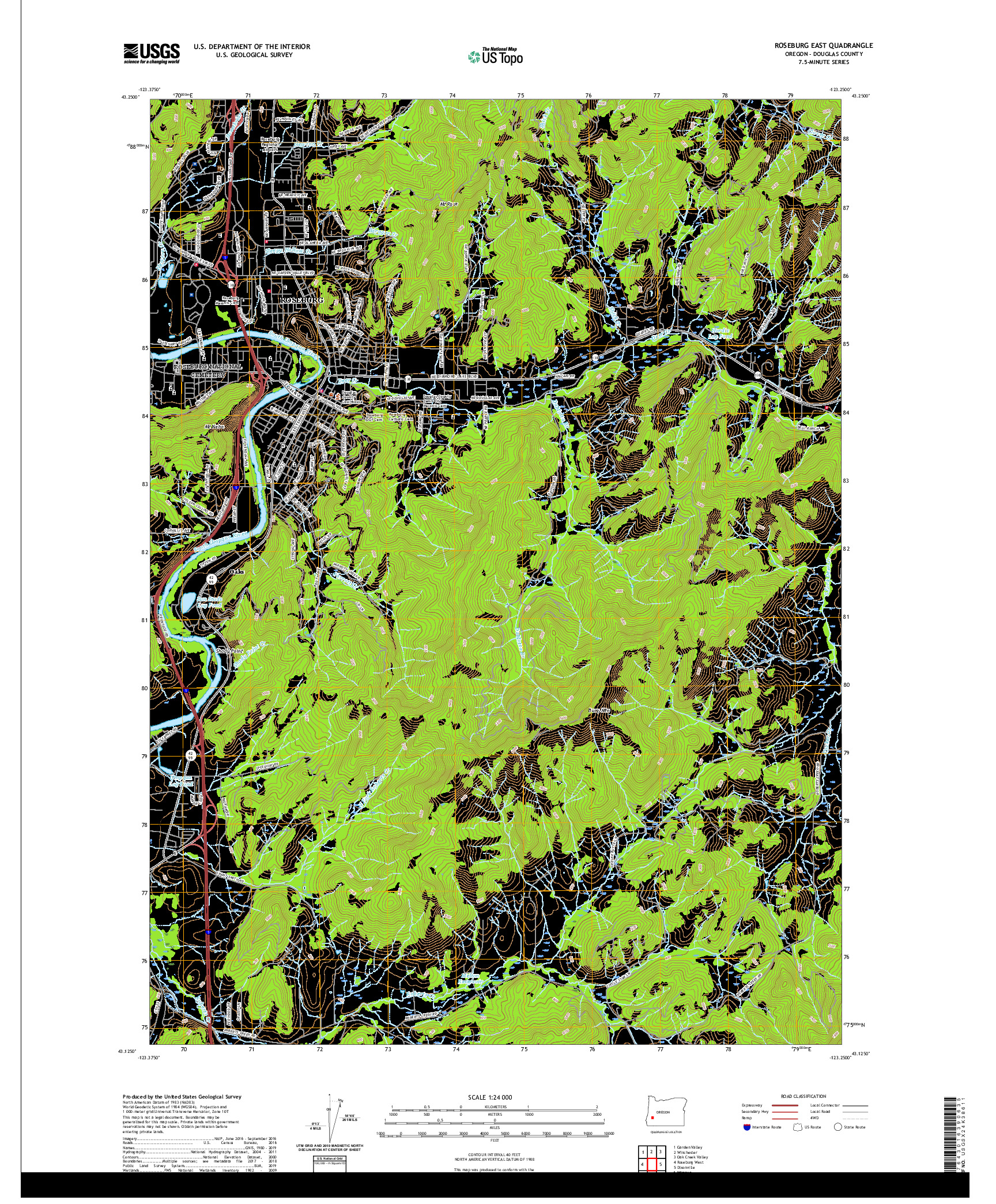 USGS US TOPO 7.5-MINUTE MAP FOR ROSEBURG EAST, OR 2020