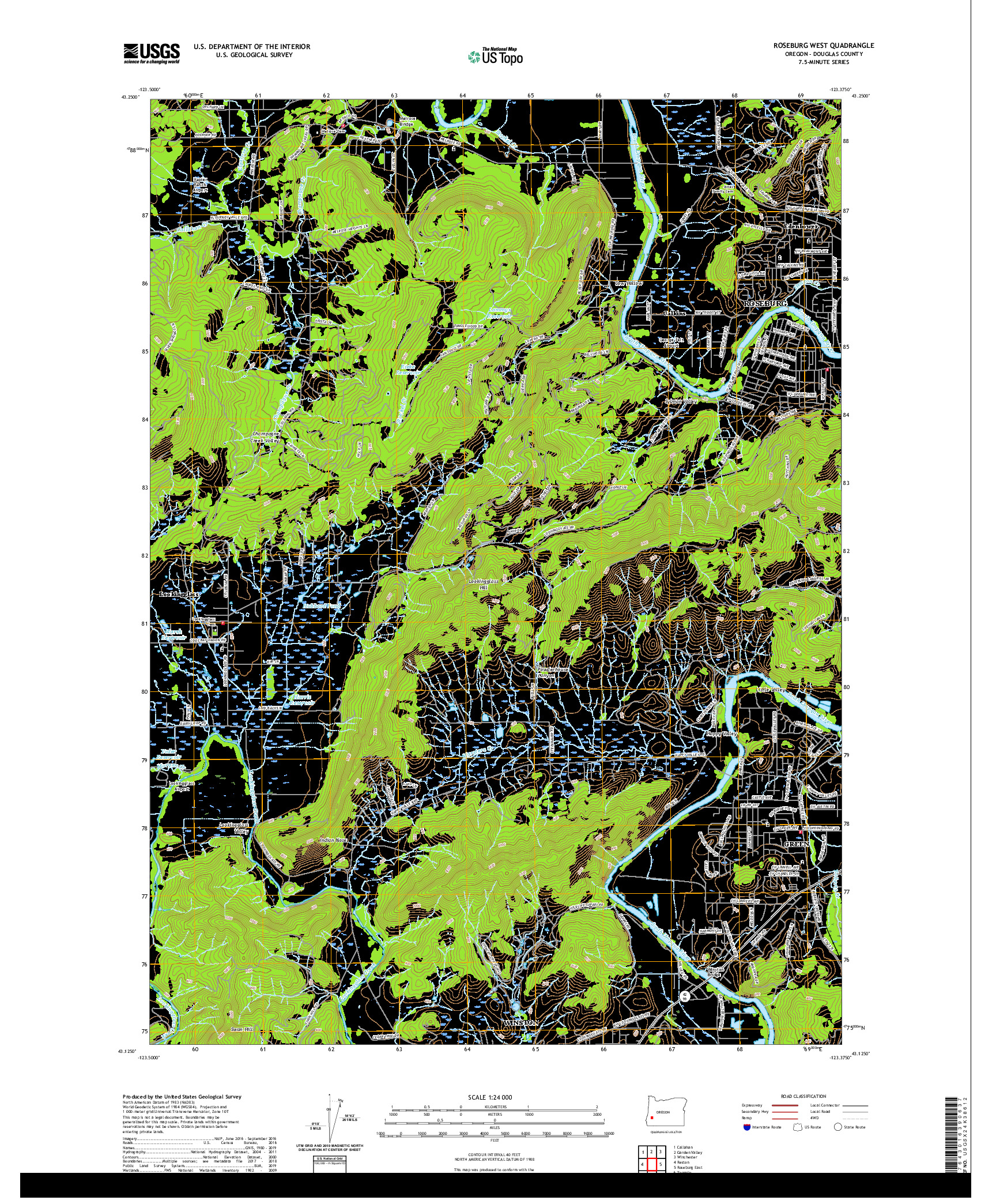 USGS US TOPO 7.5-MINUTE MAP FOR ROSEBURG WEST, OR 2020