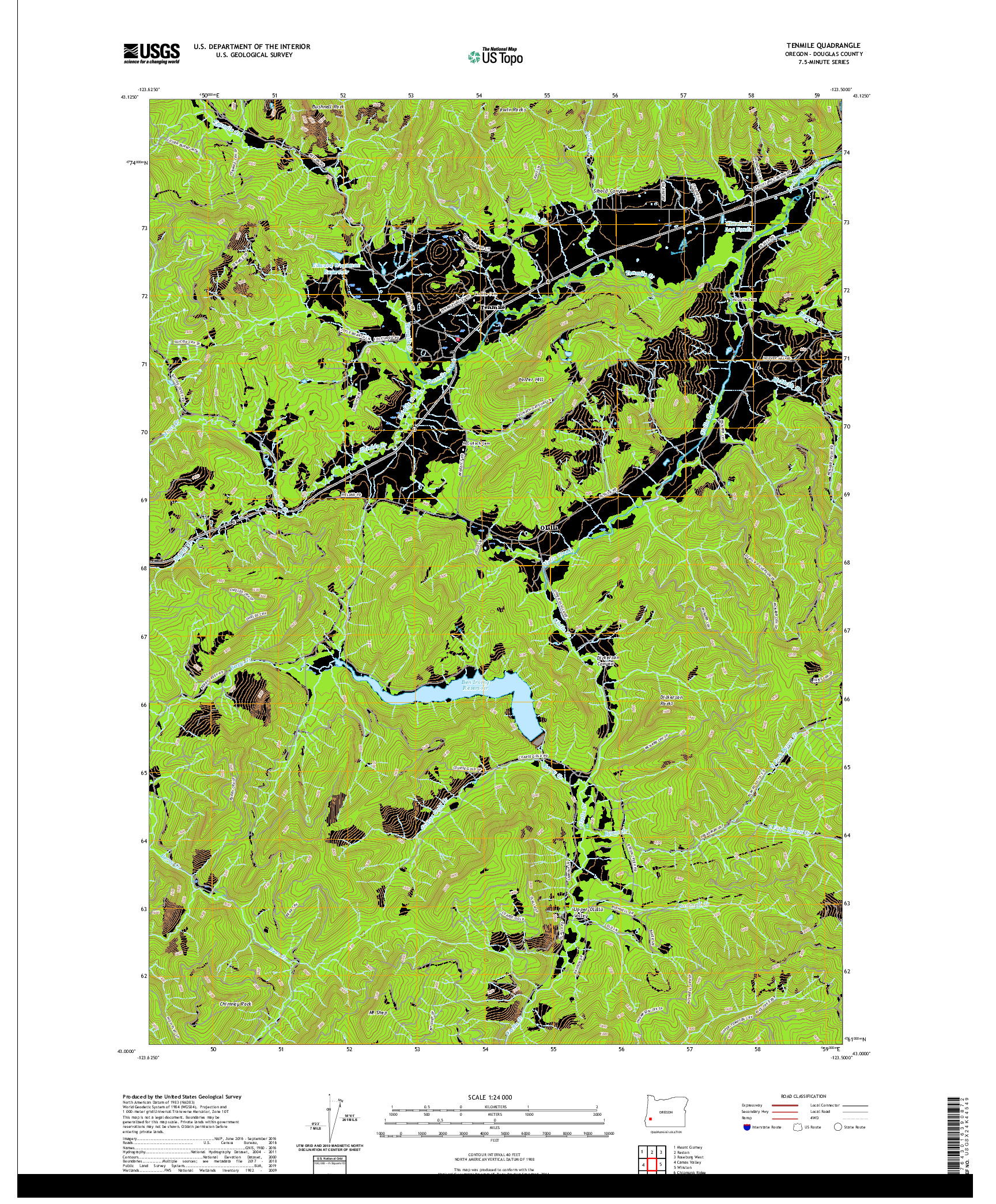 USGS US TOPO 7.5-MINUTE MAP FOR TENMILE, OR 2020