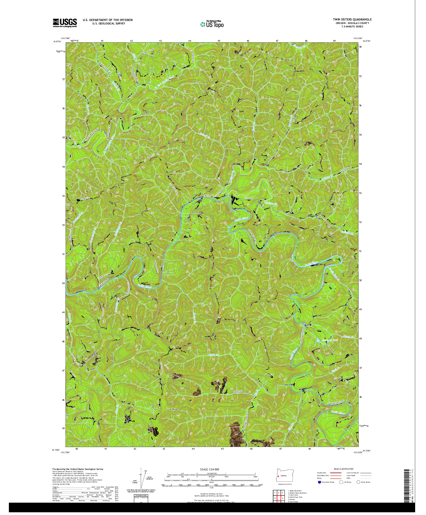 USGS US TOPO 7.5-MINUTE MAP FOR TWIN SISTERS, OR 2020