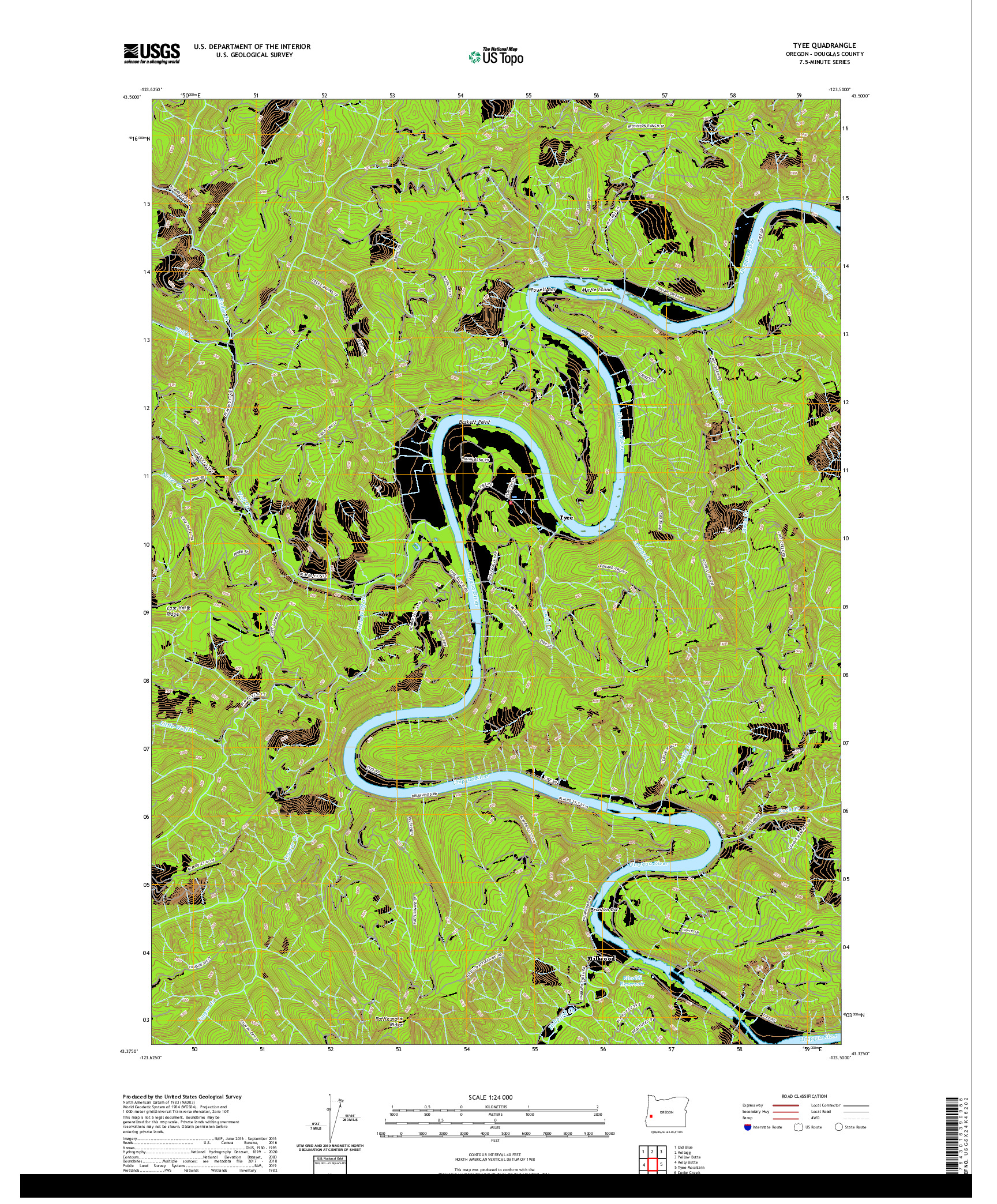 USGS US TOPO 7.5-MINUTE MAP FOR TYEE, OR 2020