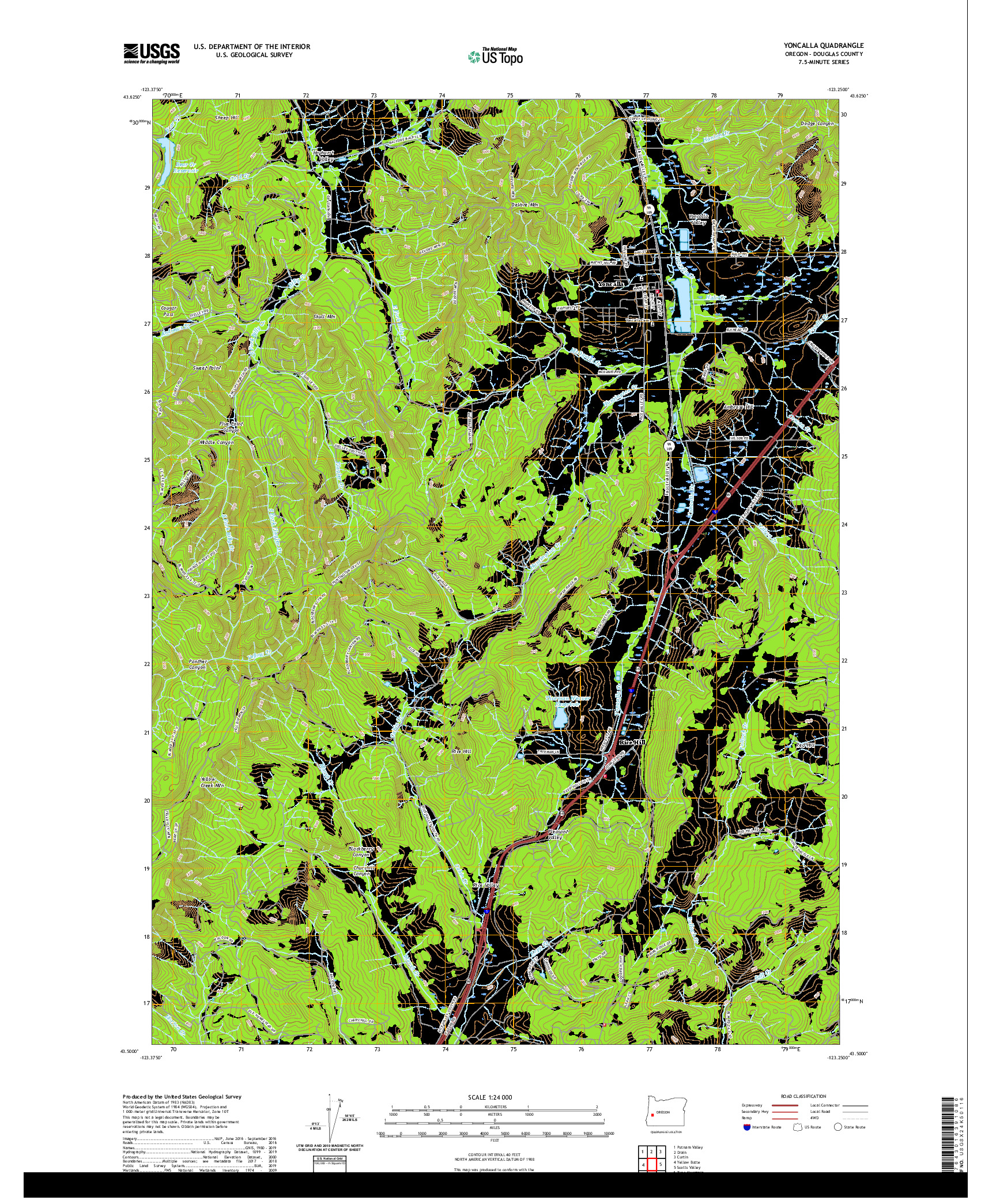 USGS US TOPO 7.5-MINUTE MAP FOR YONCALLA, OR 2020