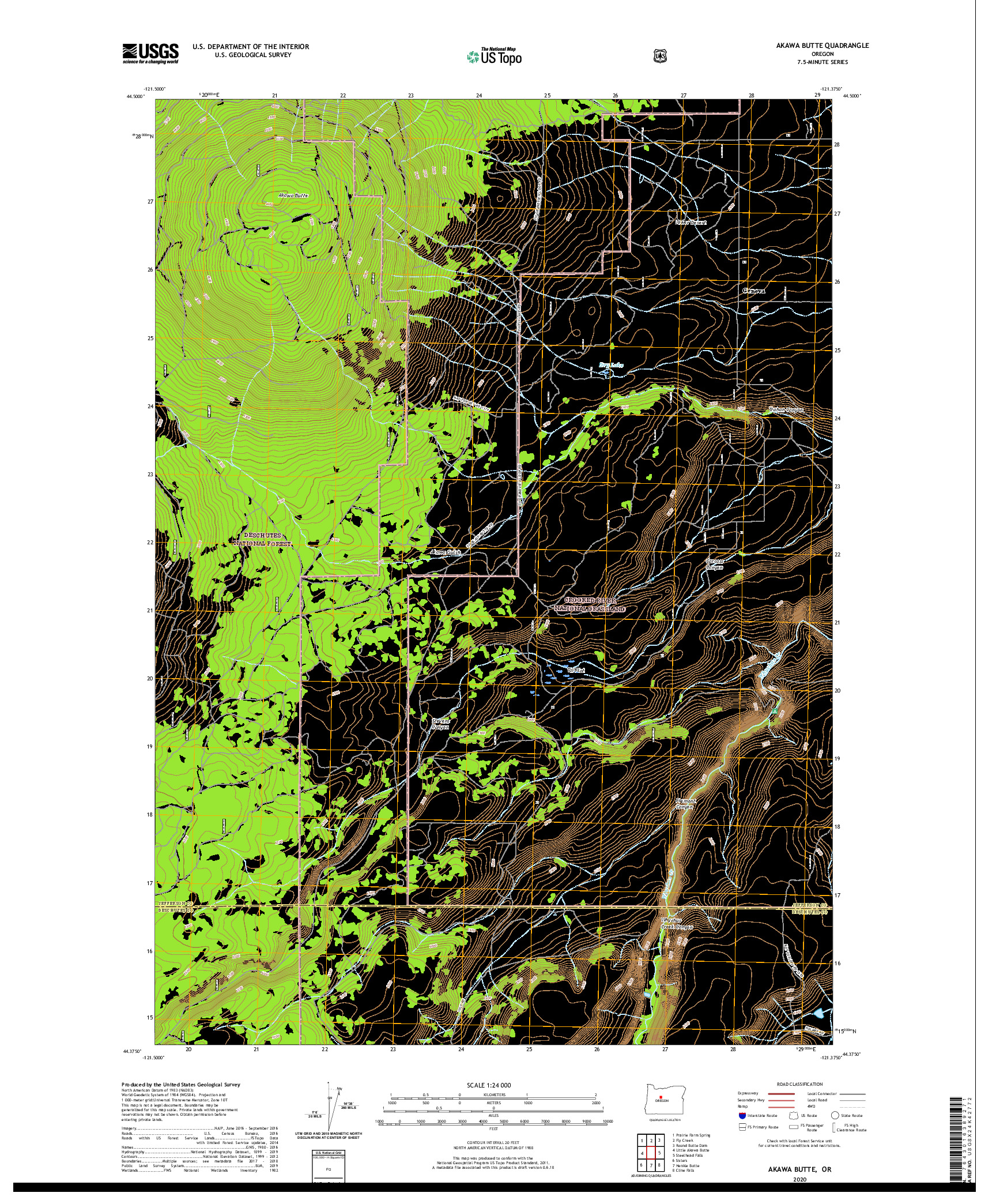USGS US TOPO 7.5-MINUTE MAP FOR AKAWA BUTTE, OR 2020