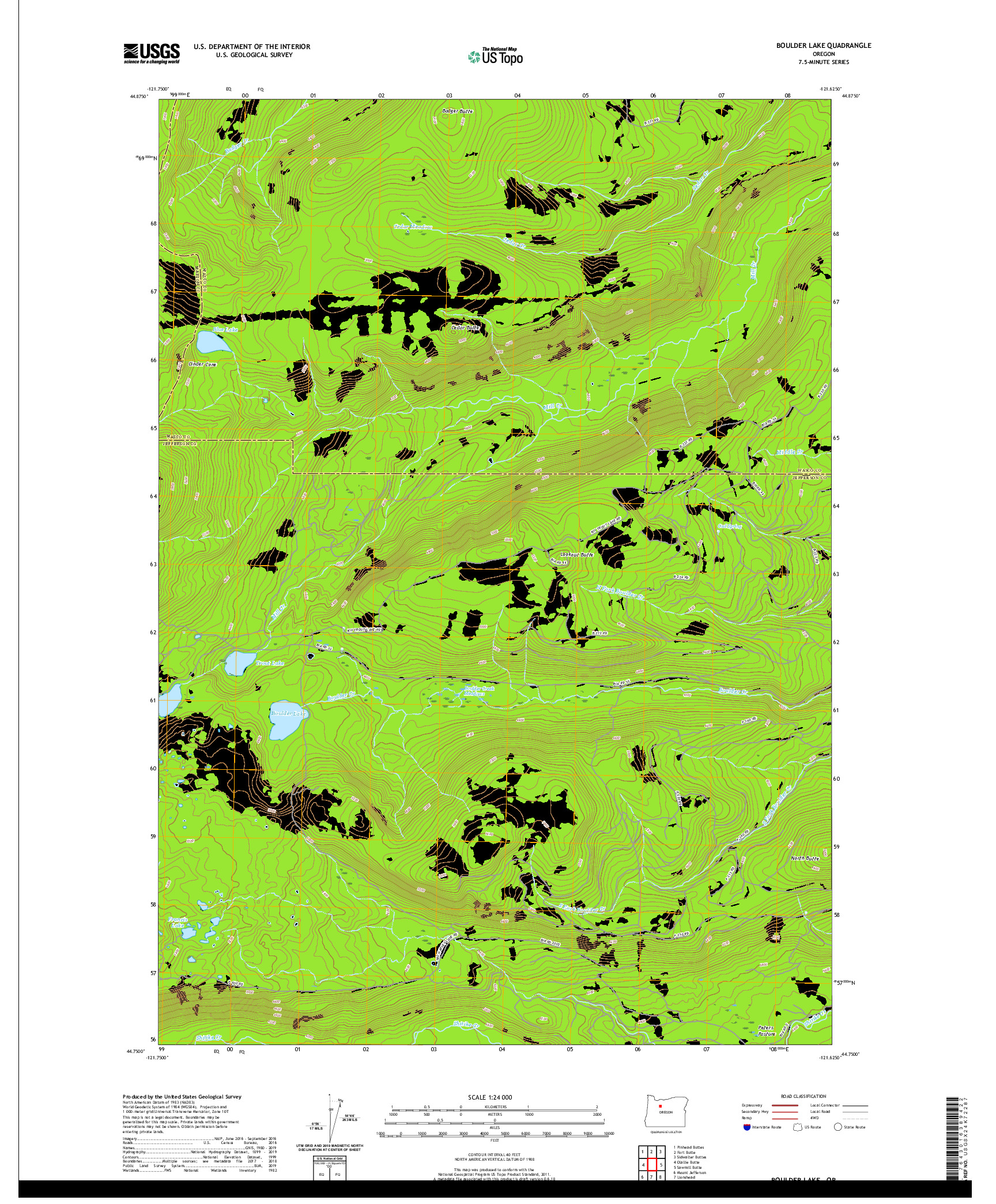 USGS US TOPO 7.5-MINUTE MAP FOR BOULDER LAKE, OR 2020