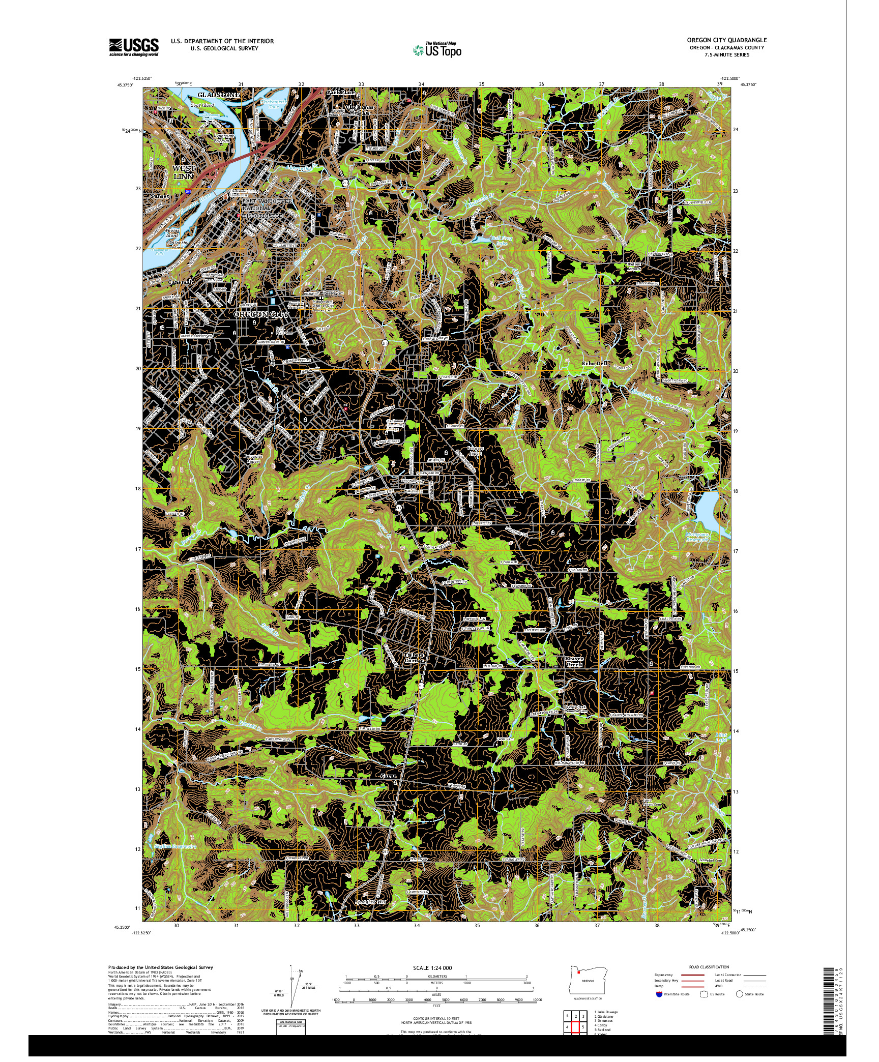 USGS US TOPO 7.5-MINUTE MAP FOR OREGON CITY, OR 2020