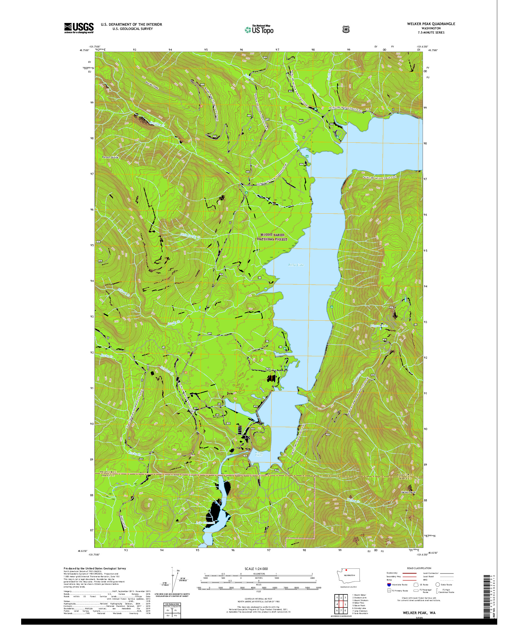 USGS US TOPO 7.5-MINUTE MAP FOR WELKER PEAK, WA 2020