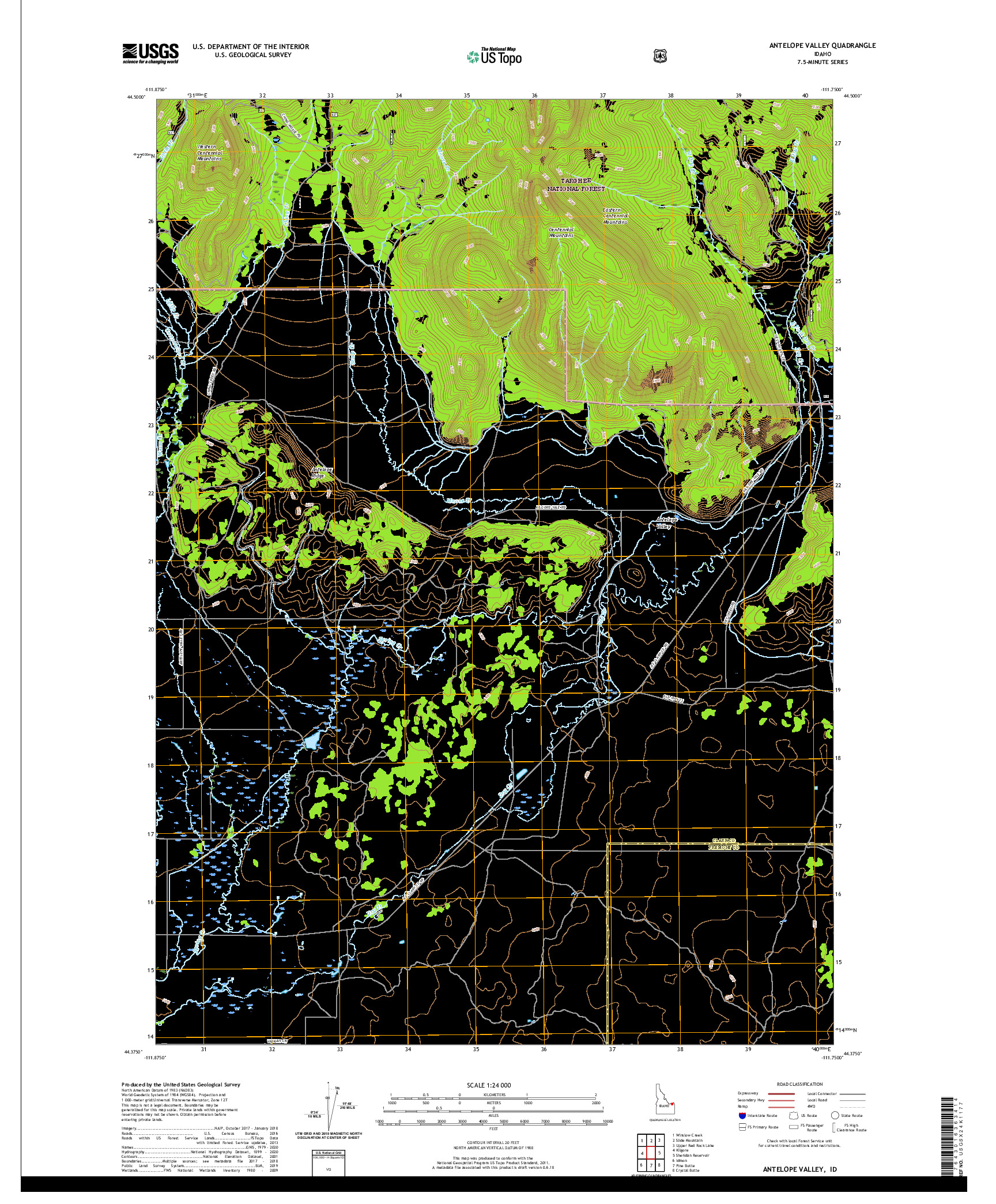 USGS US TOPO 7.5-MINUTE MAP FOR ANTELOPE VALLEY, ID 2020