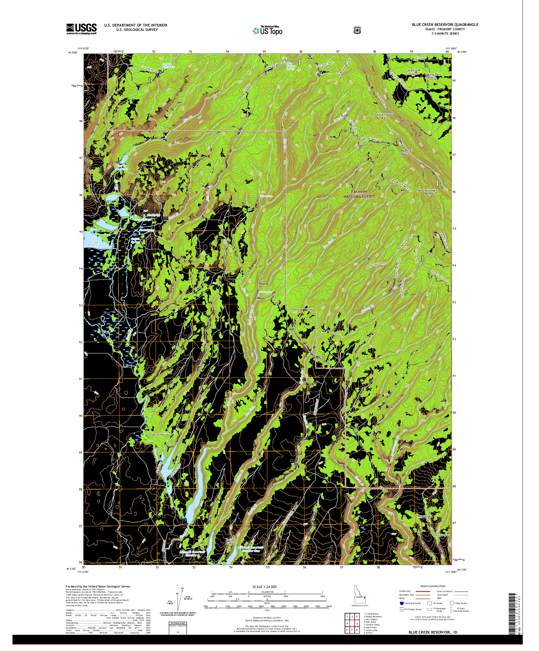 USGS US TOPO 7.5-MINUTE MAP FOR BLUE CREEK RESERVOIR, ID 2020