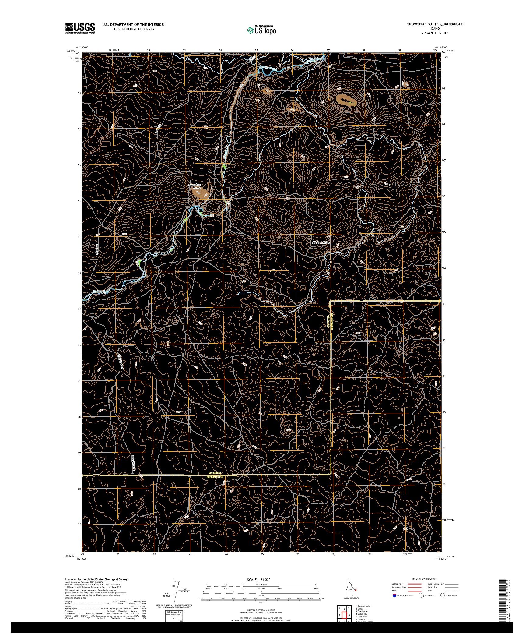 USGS US TOPO 7.5-MINUTE MAP FOR SNOWSHOE BUTTE, ID 2020