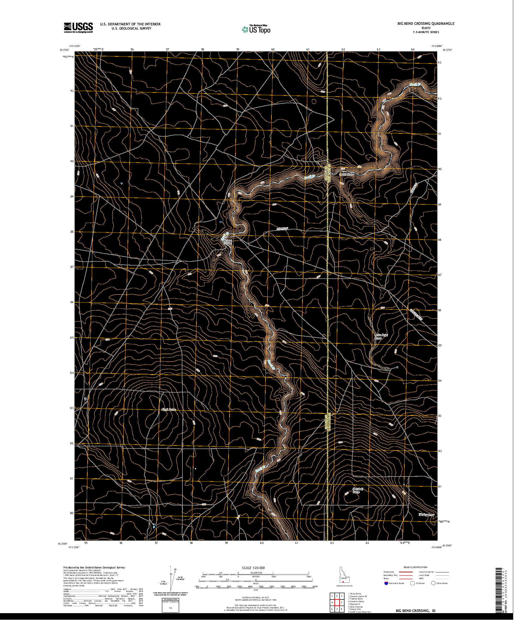 USGS US TOPO 7.5-MINUTE MAP FOR BIG BEND CROSSING, ID 2020