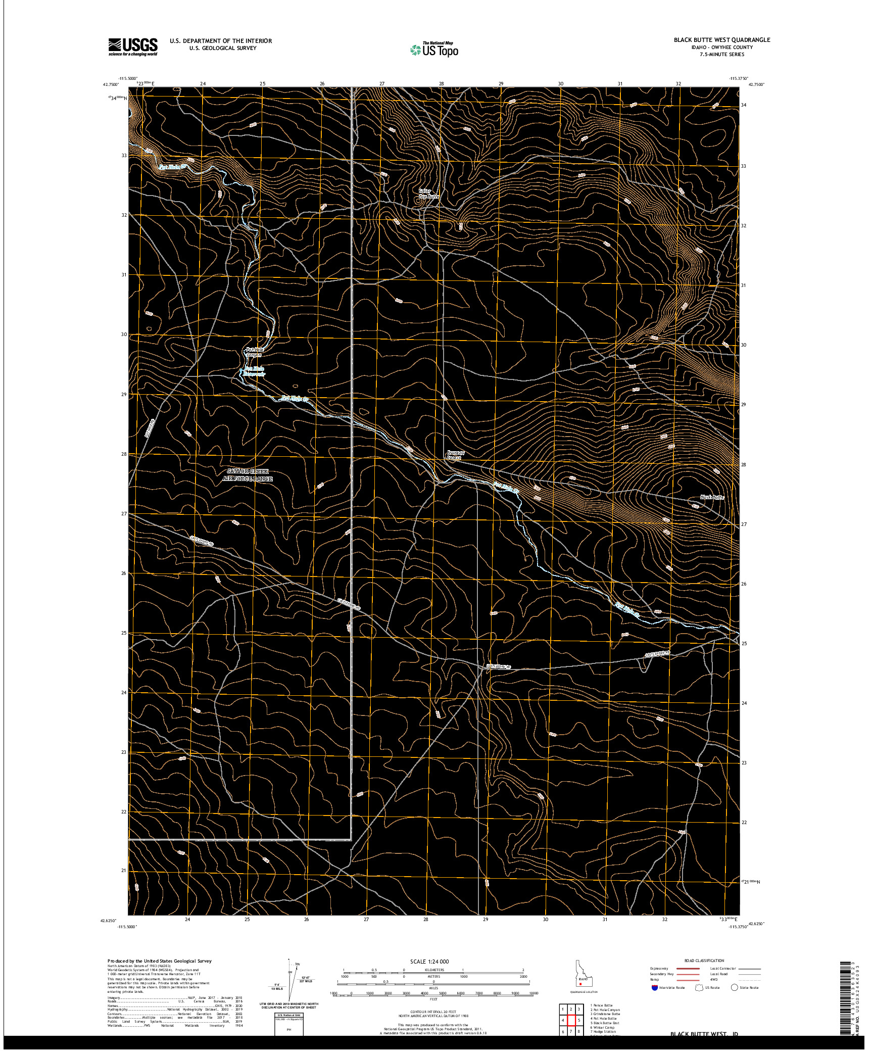 USGS US TOPO 7.5-MINUTE MAP FOR BLACK BUTTE WEST, ID 2020