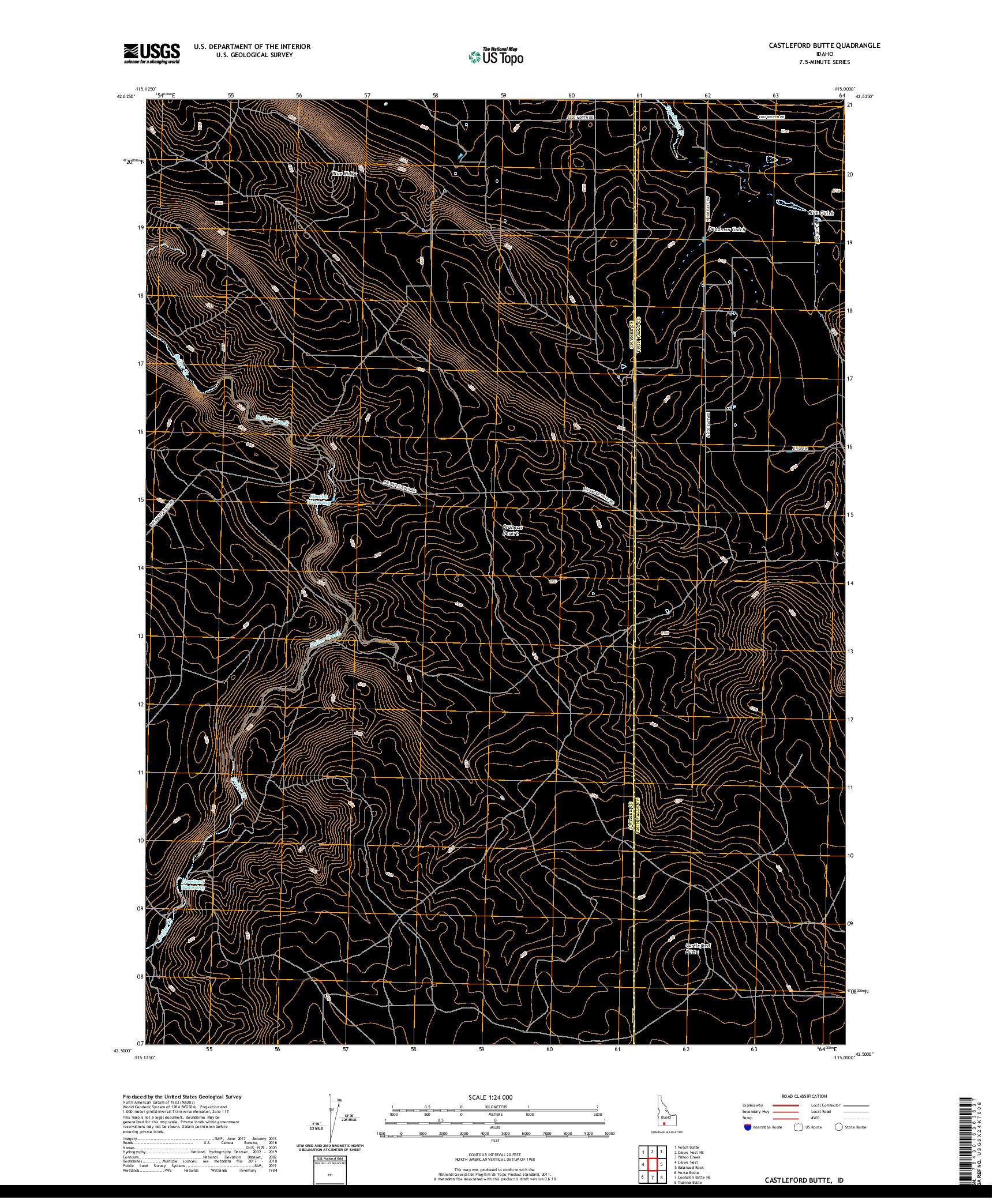 USGS US TOPO 7.5-MINUTE MAP FOR CASTLEFORD BUTTE, ID 2020