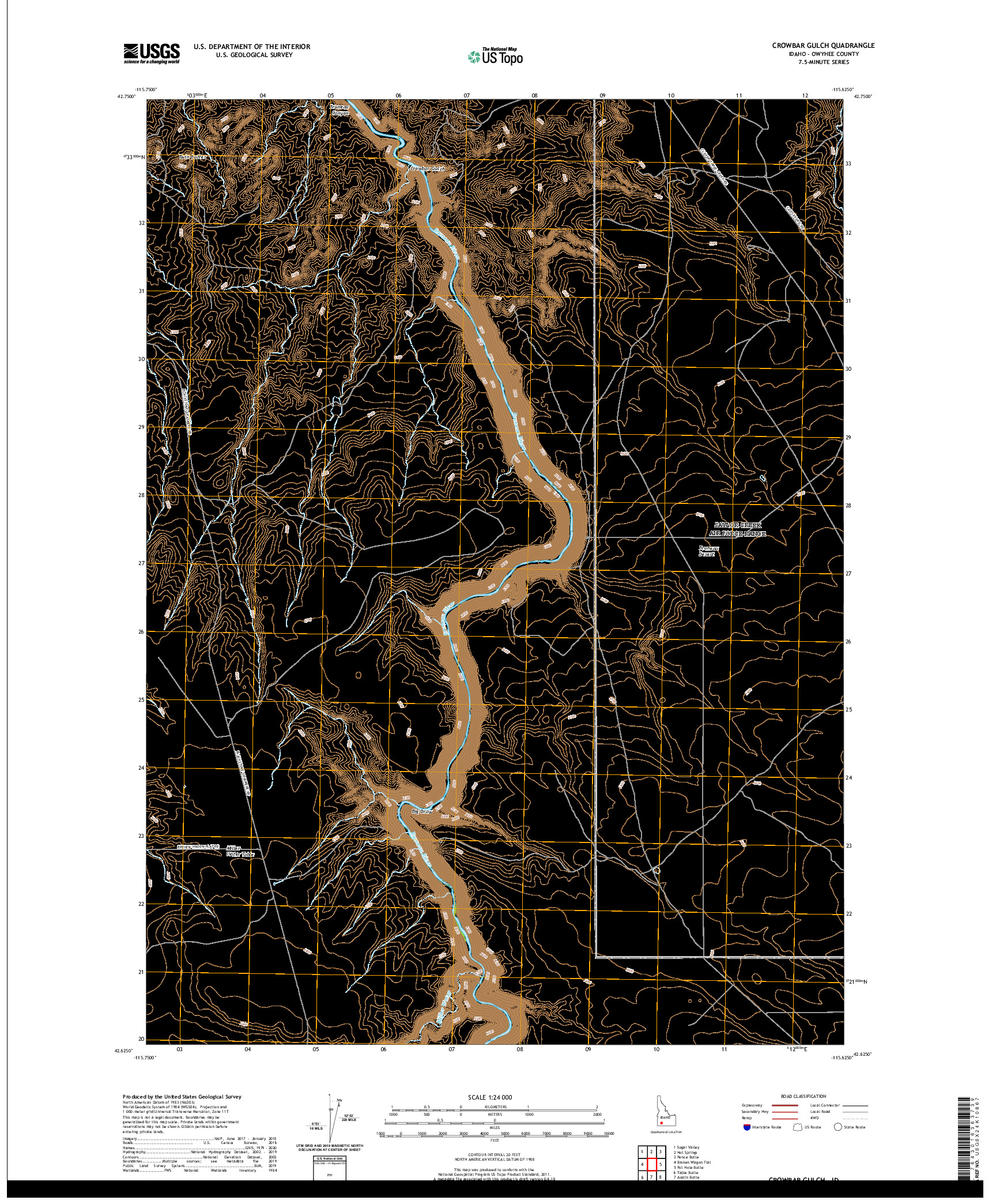 USGS US TOPO 7.5-MINUTE MAP FOR CROWBAR GULCH, ID 2020