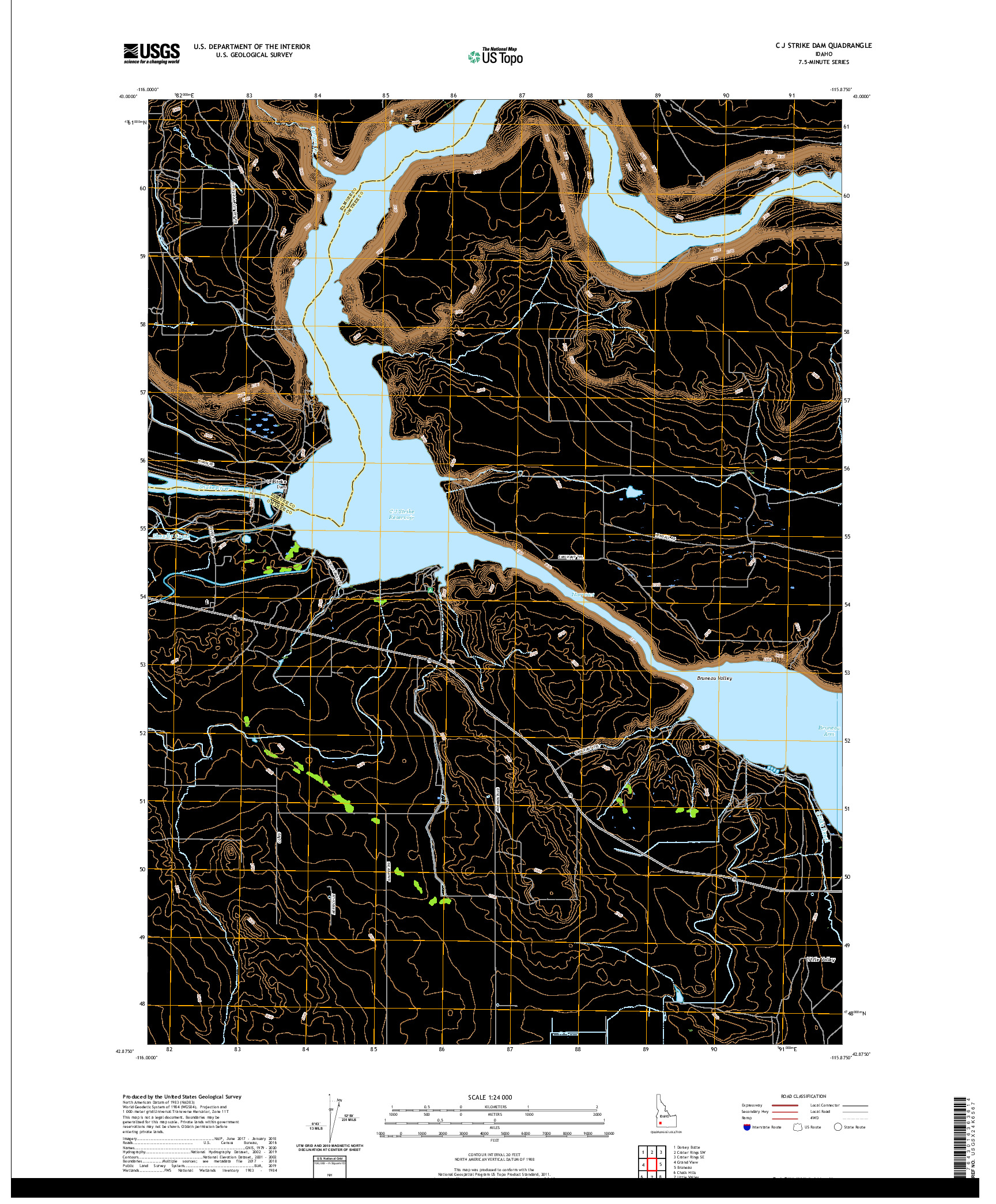 USGS US TOPO 7.5-MINUTE MAP FOR C J STRIKE DAM, ID 2020