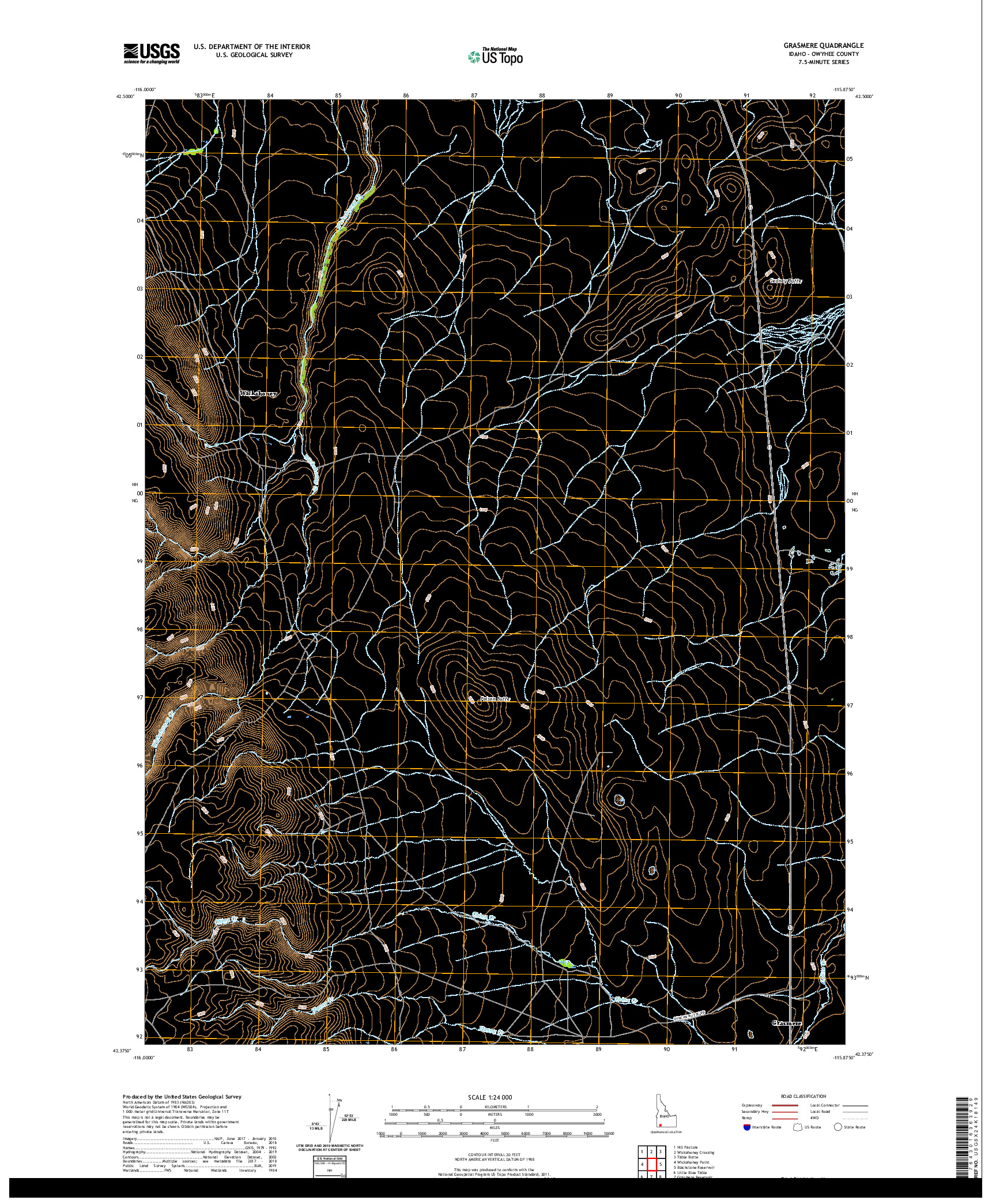 USGS US TOPO 7.5-MINUTE MAP FOR GRASMERE, ID 2020