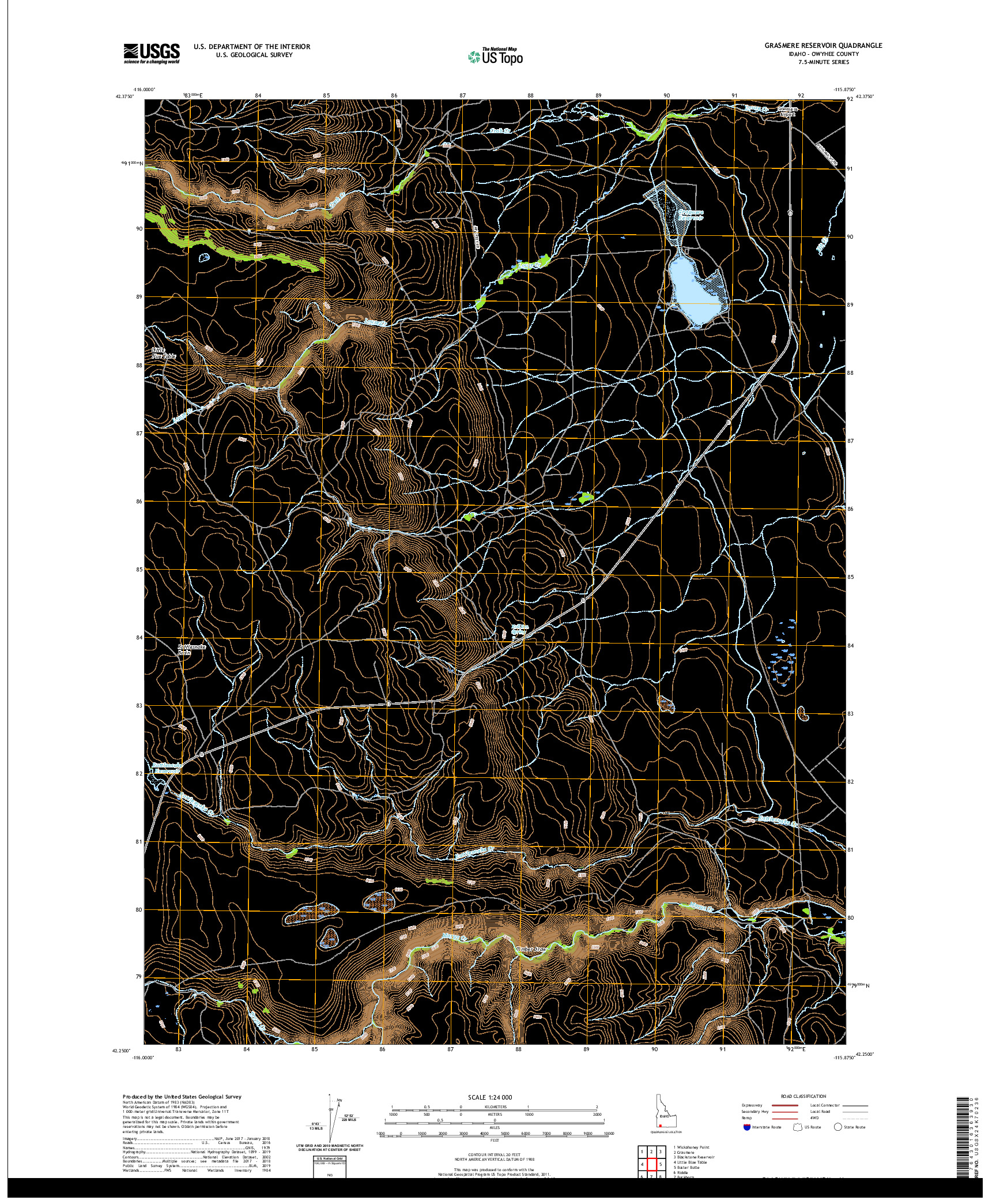 USGS US TOPO 7.5-MINUTE MAP FOR GRASMERE RESERVOIR, ID 2020