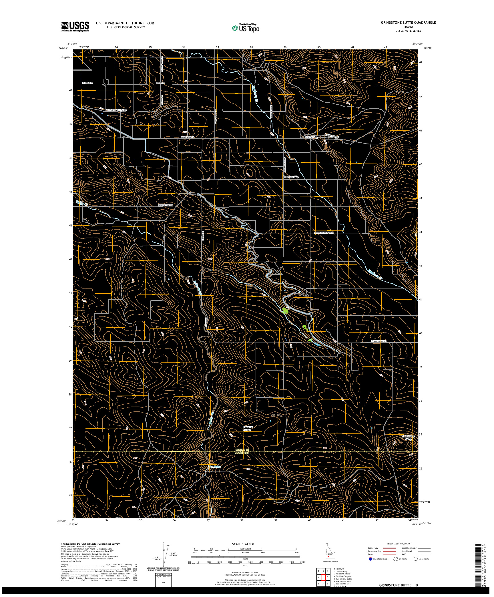 USGS US TOPO 7.5-MINUTE MAP FOR GRINDSTONE BUTTE, ID 2020