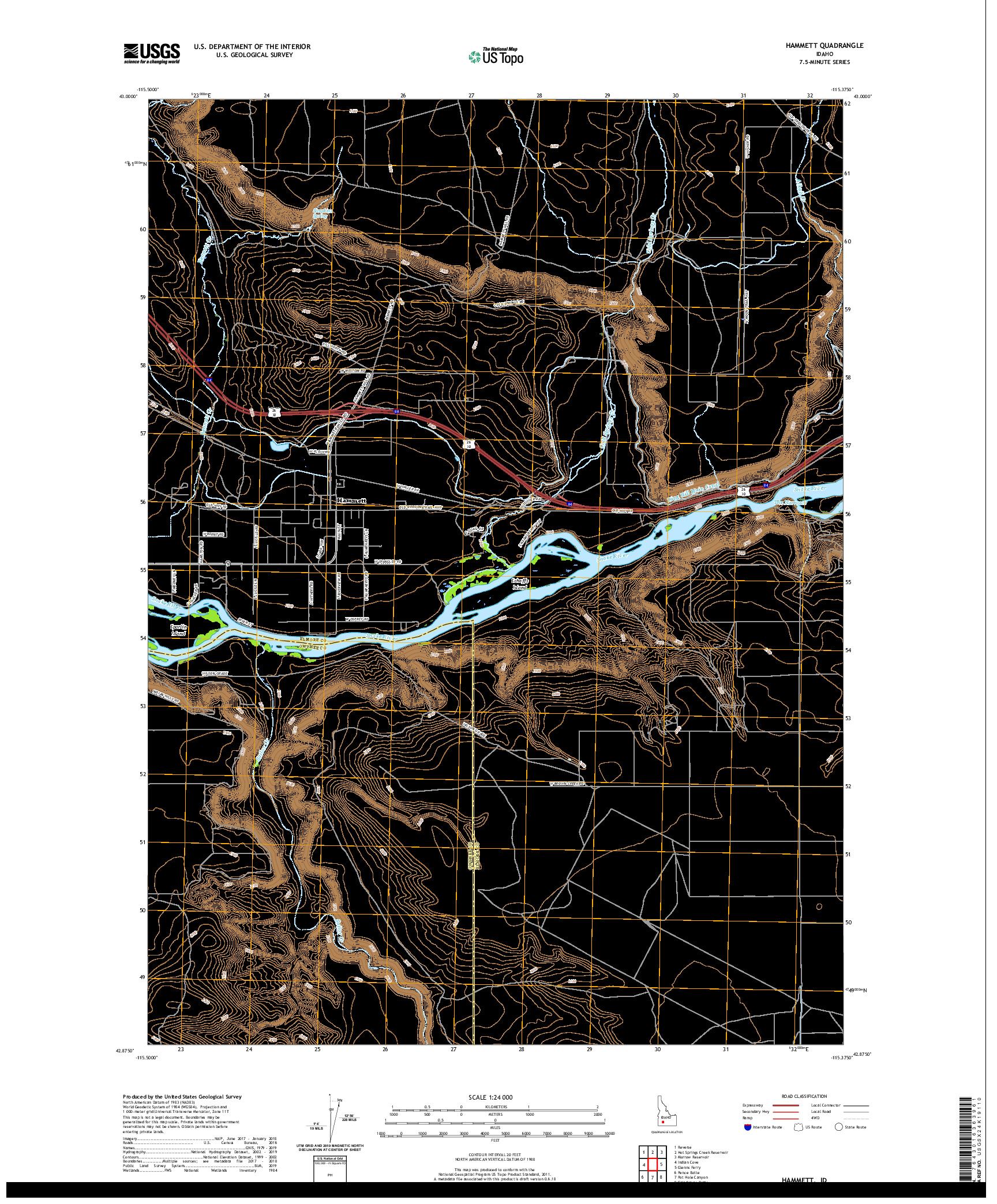USGS US TOPO 7.5-MINUTE MAP FOR HAMMETT, ID 2020