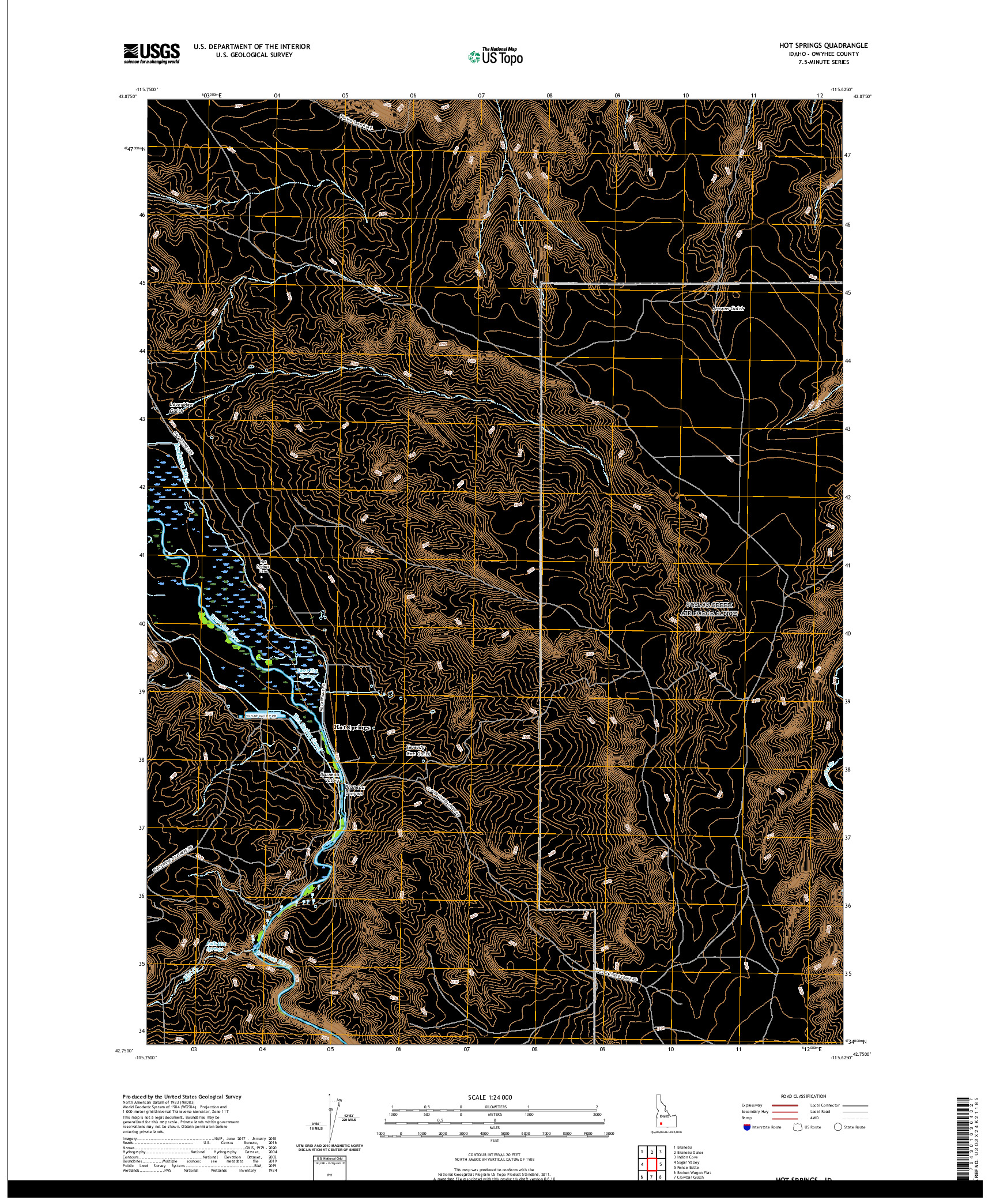 USGS US TOPO 7.5-MINUTE MAP FOR HOT SPRINGS, ID 2020