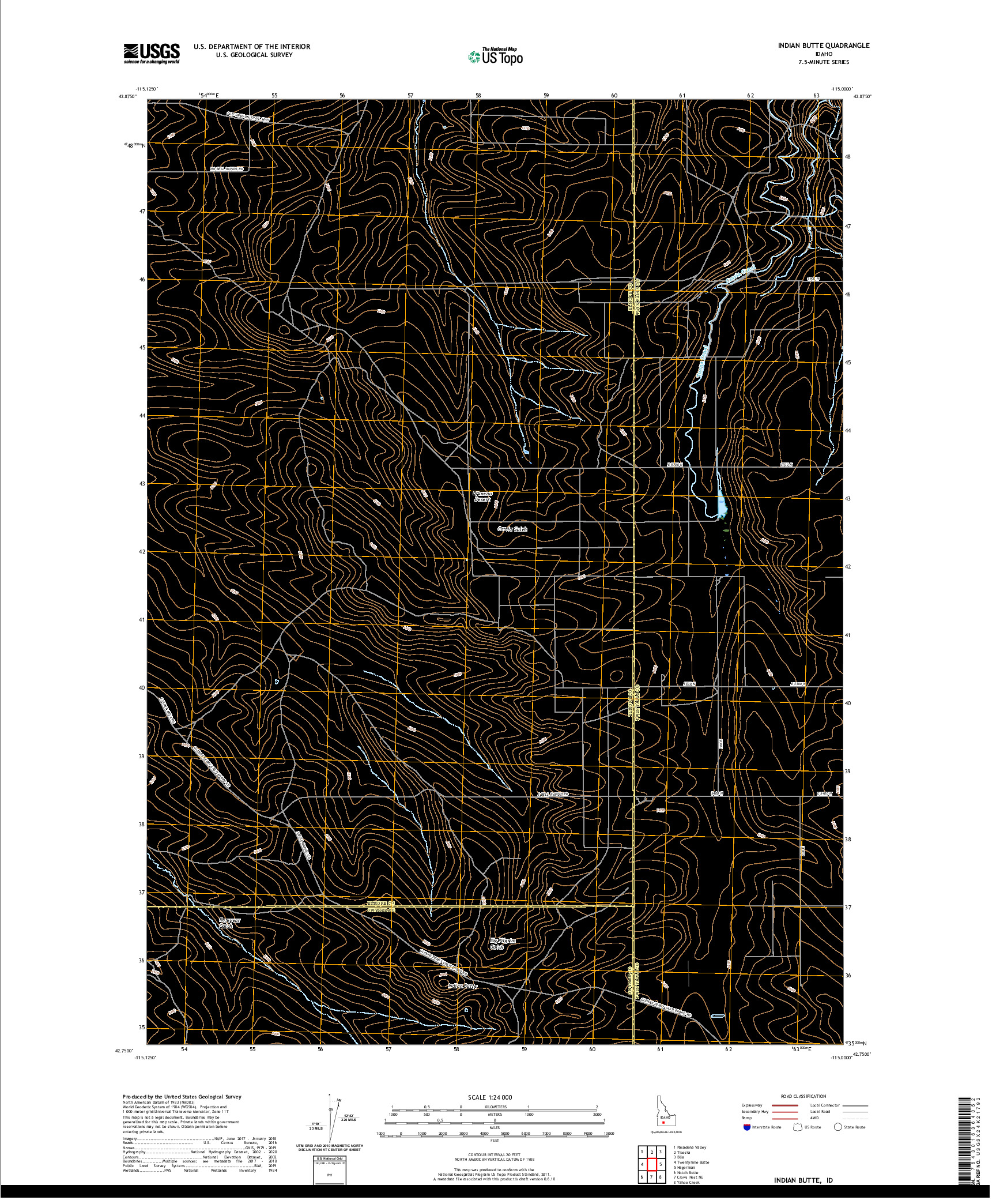 USGS US TOPO 7.5-MINUTE MAP FOR INDIAN BUTTE, ID 2020