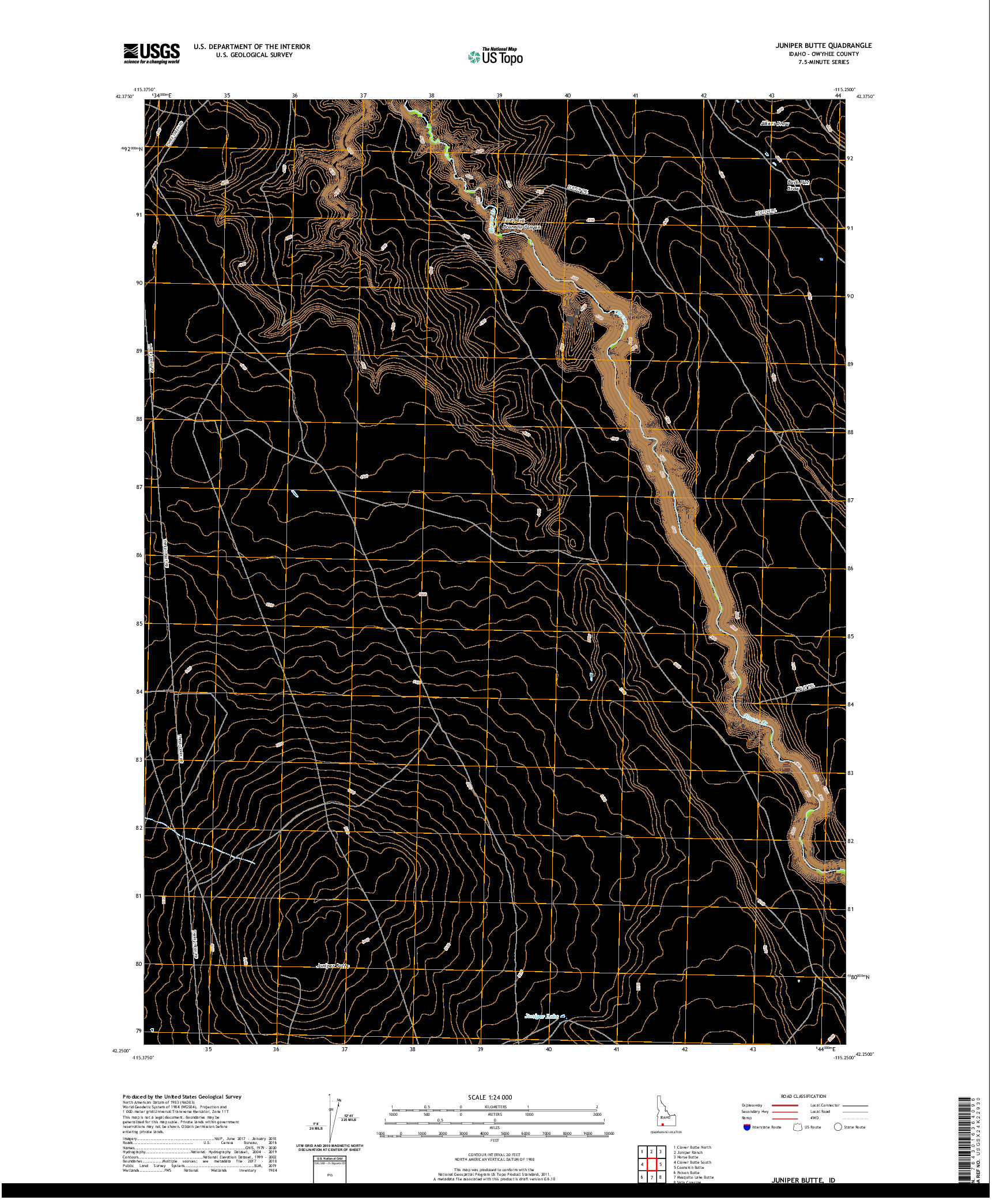USGS US TOPO 7.5-MINUTE MAP FOR JUNIPER BUTTE, ID 2020