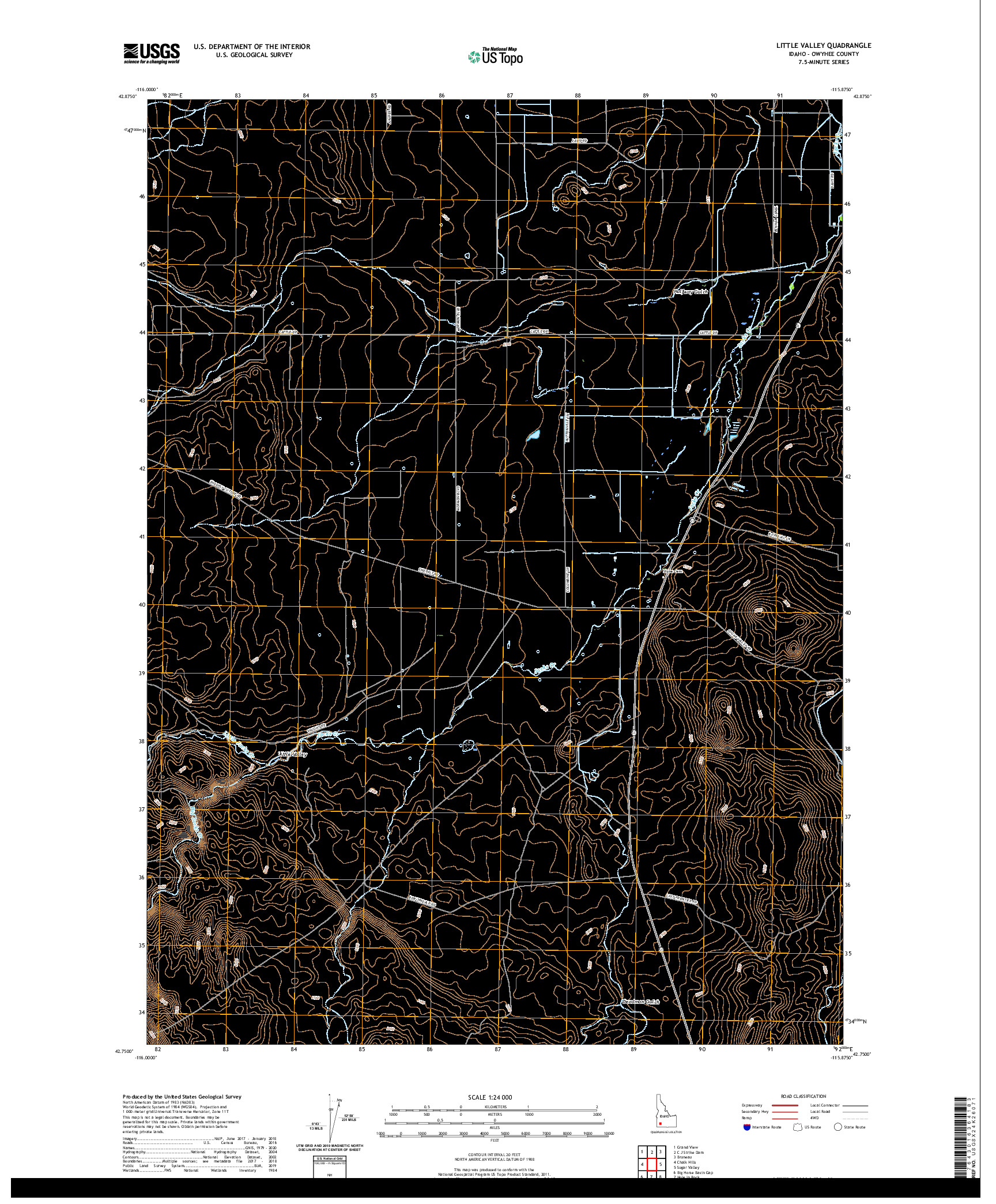 USGS US TOPO 7.5-MINUTE MAP FOR LITTLE VALLEY, ID 2020
